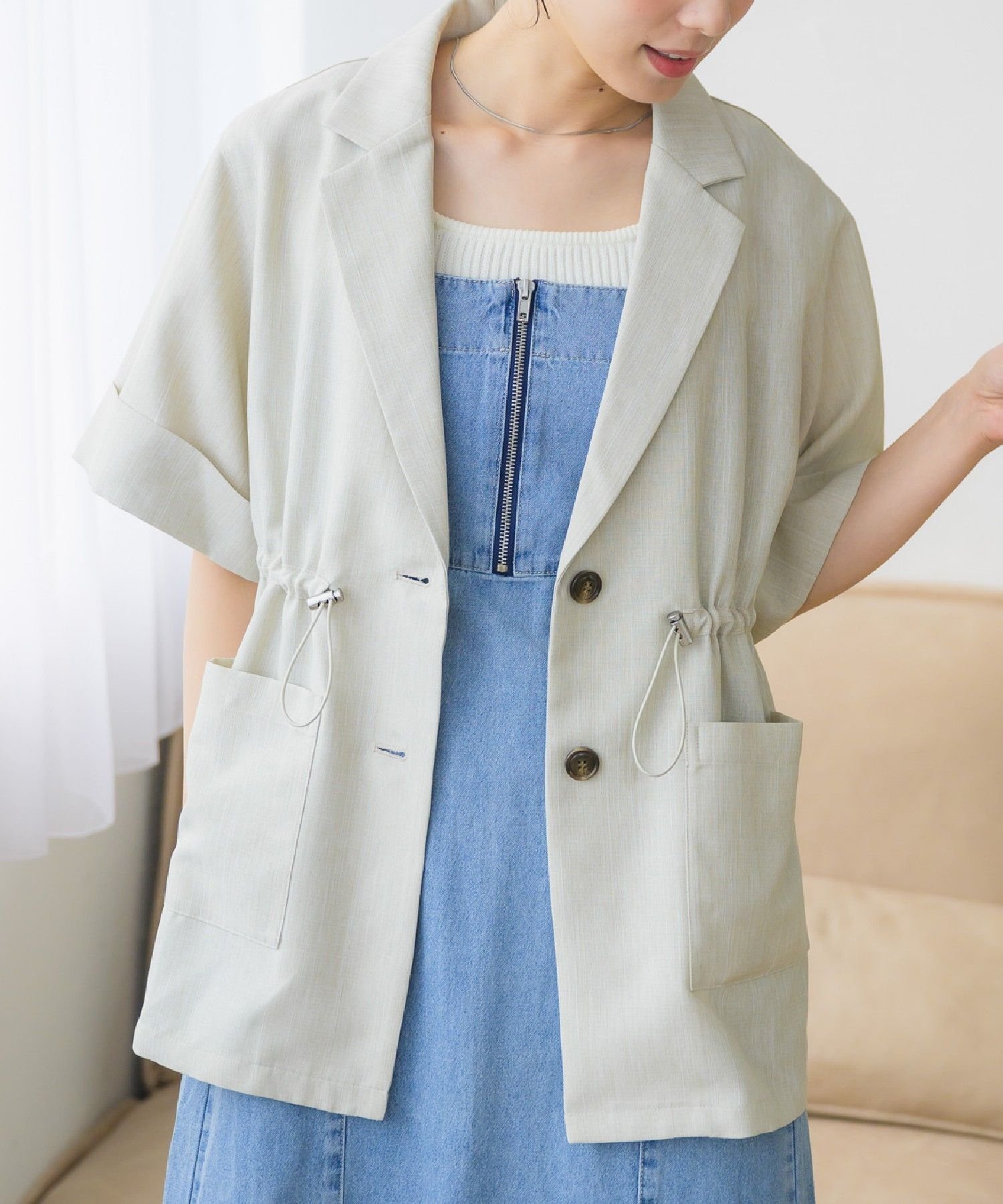 【レトロガール/RETRO GIRL】のドロストテーラードJK インテリア・キッズ・メンズ・レディースファッション・服の通販 founy(ファニー) 　ファッション　Fashion　レディースファッション　Fashion for Women　おすすめ　Recommended / Our Picks　キルト　Quilt, Quilted Fabric　サマー　Summer, Summer Style　ジャケット　Jacket, Outerwear　セットアップ　Set-Up, Coordinated Outfit　トレンド　Trend, Trending Now　ベーシック　Basic, Essential　夏　Summer　ライトグレー|ID: prp329100004684347 ipo3291000000033828585