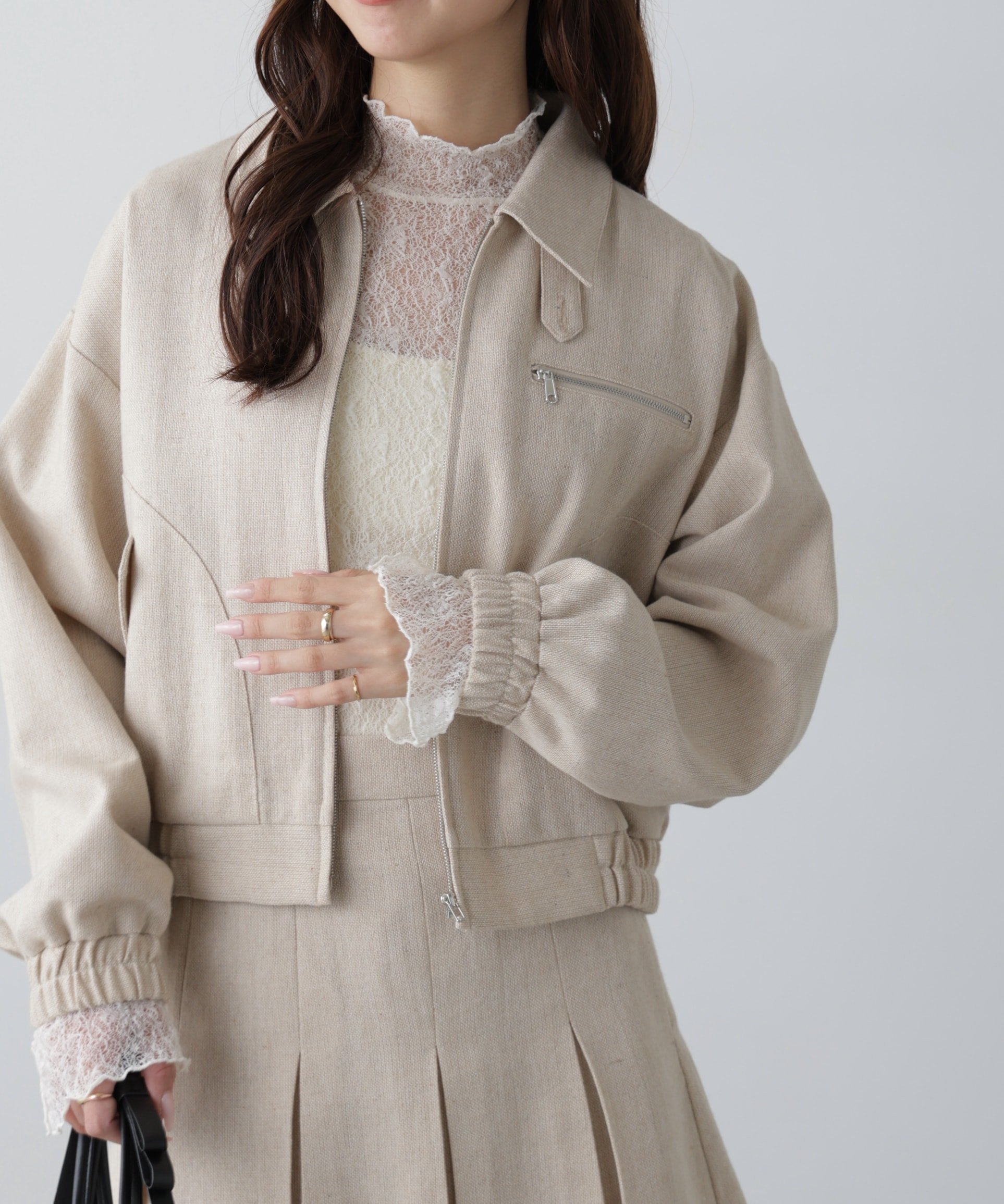 【フリーズマート/FREE'S MART】のジップブルゾン インテリア・キッズ・メンズ・レディースファッション・服の通販 founy(ファニー) 　ファッション　Fashion　レディースファッション　Fashion for Women　アウター　Coat / Outerwear Collection　ブルゾンジャケット・スポーティアウター　Blouson Jackets　おすすめ　Recommended / Our Picks　ガーリー　Girly, Feminine Style　クロップド　Cropped, Short Length　ジップ　Zip, Zipper　スタンド　Stand Collar, Upright Stand　セットアップ　Set-Up, Coordinated Outfit　ツイード　Twill, Twill Weave　ポケット　Pocket, Pocket Detail　冬　Winter / This Winter　ベージュ1|ID: prp329100004684357 ipo3291000000033883472