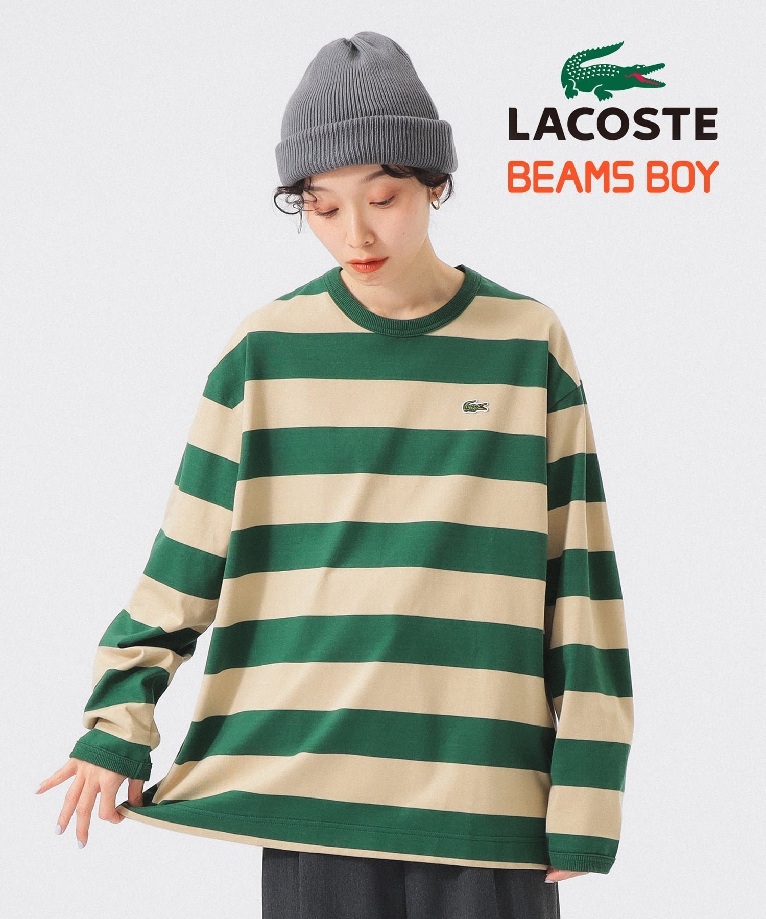 【ビームス ウイメン/BEAMS】の【別注】LACOSTE / ボーダー ロングスリーブ Tシャツ 25AW スポーツミックス オーバーサイズ インテリア・キッズ・メンズ・レディースファッション・服の通販 founy(ファニー) 　ファッション　Fashion　レディースファッション　Fashion for Women　トップス・カットソー　Cut & Sew Tops　シャツ・ブラウス・オフィスカジュアル　Elegant Blouses & Button-Ups　ロングTシャツ・Tシャツ　Longline T-Shirts & Tees　ウェーブ　Wavy Pattern　カーゴパンツ　Cargo Pants, Utility Pants　キャップ　Cap, Baseball Cap　ジャケット　Jacket, Outerwear　スニーカー　Sneakers, Trainers　スポーツ　Sports, Activewear　スリーブ　Sleeve, Long Sleeve / Short Sleeve　ダウン　Down, Puffer　デニム　Denim, Jeans Material　フレンチ　French, French Style　ボーダー　Border, Stripe　別注　Limited Edition, Custom Order　ミックス　Mix, Mixed Style　モダン　Modern, Contemporary　ルーズ　Loose, Oversized　ロング　Long, Long-Length　ワイド　Wide, Wide Fit　おすすめ　Recommended / Our Picks　2025年　2025　2025-2026秋冬・A/W　Autumn/Winter 2025–26 AW25–26　OLIVE|ID: prp329100004684401 ipo3291000000034013442