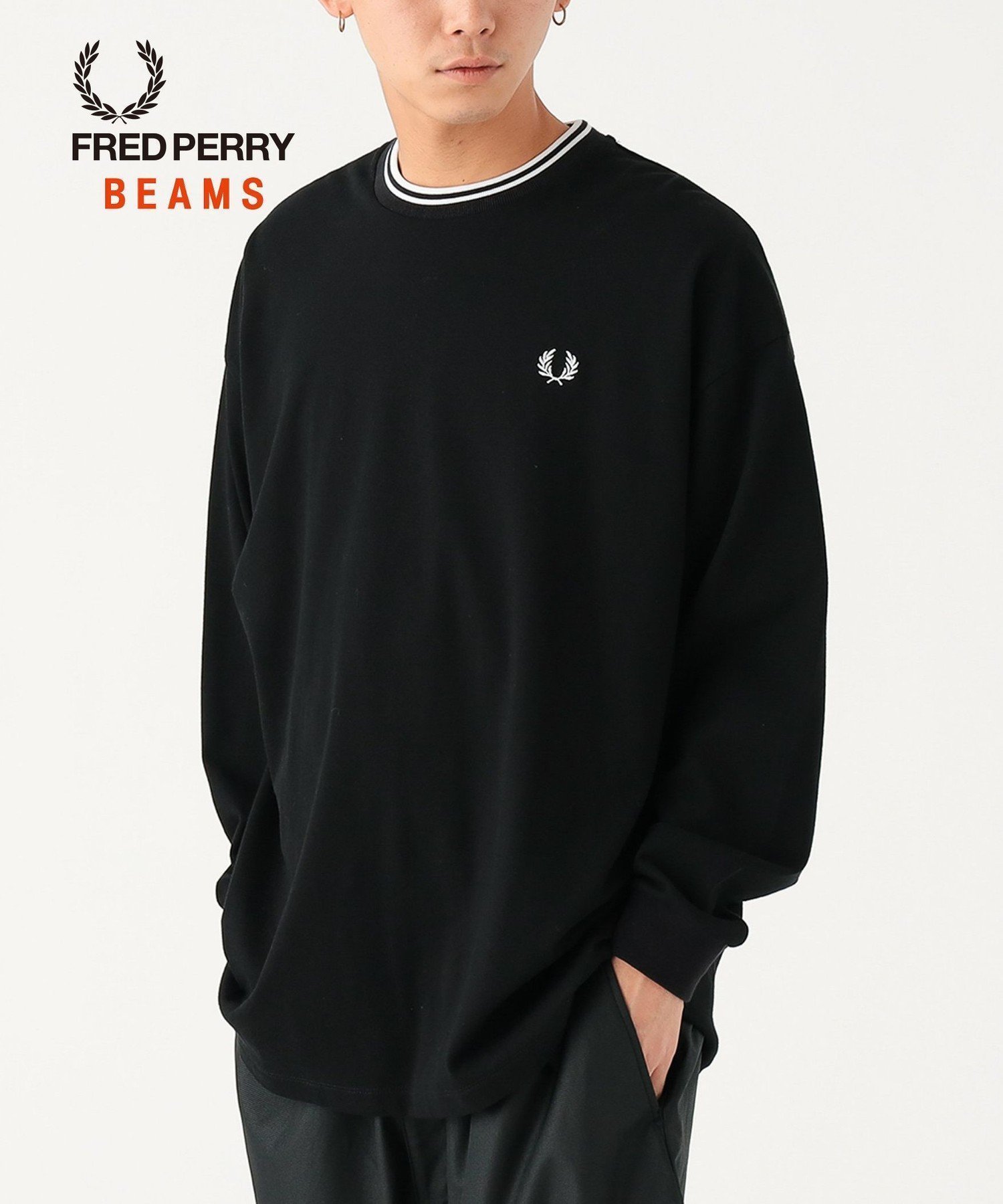 【ビームス/BEAMS / MEN】の【別注】FRED PERRY / リラックス ティップド ピケ ロングスリーブ Tシャツ 25AW メンズ 長袖 ユニセックス ロゴ 鹿の子 インテリア・キッズ・メンズ・レディースファッション・服の通販 founy(ファニー) 　ファッション　Fashion　メンズファッション　Fashion for Men　エンブロイダリー　Embroidery Design　カーディガン　Cardigan, Knitwear　クラシック　Classic, Timeless Style　鹿の子　Piqué, Kanoko Fabric　シンプル　Simple, Minimal　ジップ　Zip, Zipper　ジャケット　Jacket, Outerwear　スウェット / スエット　Sweatshirt, Sweatwear　スリーブ　Sleeve, Long Sleeve / Short Sleeve　トレンド　Trend, Trending Now　定番　Standard, Basic Item　人気　Popular, Best Seller　長袖　Long Sleeve, Full Sleeve　ビッグ　Big, Oversized　ベスト　Vest, Waistcoat　別注　Limited Edition, Custom Order　メンズ　Men's, Menswear　モダン　Modern, Contemporary　リラックス　Relax, Relaxed Fit　ロング　Long, Long-Length　ロンドン　London Style, British Inspired　A/W・秋冬　Autumn/Winter　エレガント 上品　Elegant　2025年　2025　2025-2026秋冬・A/W　Autumn/Winter 2025–26 AW25–26　BLACK|ID: prp329100004684496 ipo3291000000033829885
