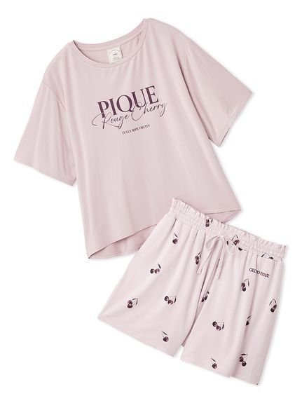 【ジェラート ピケ/gelato pique】の【ONLINE限定】ルージュチェリーレーヨンロゴTシャツ ショートパンツセット インテリア・キッズ・メンズ・レディースファッション・服の通販 founy(ファニー) 　ファッション　Fashion　レディースファッション　Fashion for Women　パンツ　Pants & Trousers　ショートパンツ・ハーフパンツ　High-Waisted & Relaxed Shorts　おすすめ　Recommended / Our Picks　なめらか　Smooth, Silky Texture　ギフト プレゼント　Gift / Present　シャーリング　Shirring, Ruched　ショート　Short, Short Length　セットアップ　Set-Up, Coordinated Outfit　チェリー　Cherry, Cherry Pattern　フリル　Frill, Ruffle　プリント　Print, Printed Pattern　ポケット　Pocket, Pocket Detail　PNK[066]|ID: prp329100004684574 ipo3291000000033830255