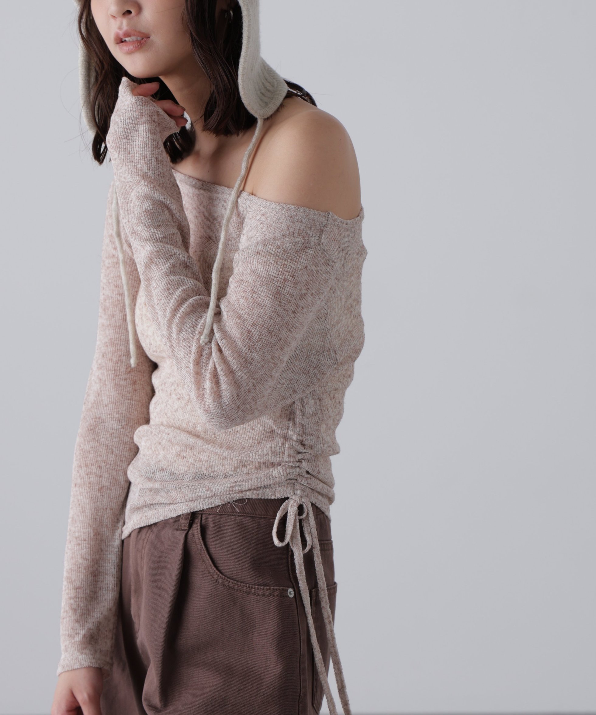 【フリーズマート/FREE'S MART】のメランジドロストシャーリングカットソー インテリア・キッズ・メンズ・レディースファッション・服の通販 founy(ファニー) 　ファッション　Fashion　レディースファッション　Fashion for Women　トップス・カットソー　Cut & Sew Tops　カットソー・ベーシックTシャツ　Cut-and-Sewn Tops / Stretch Tees & Basics　インナー　Innerwear　カットソー　Cut and Sewn Top　カーディガン　Cardigan, Knitwear　シンプル　Simple, Minimal　ジャケット　Jacket, Outerwear　デニム　Denim, Jeans Material　ニットソー　Knit-Sewn, Cut & Sew Knit　バランス　Balance, Style Balance　メランジ　Melange, Mixed Yarn　リボン　Ribbon, Bow　モカ|ID: prp329100004684991 ipo3291000000033833358