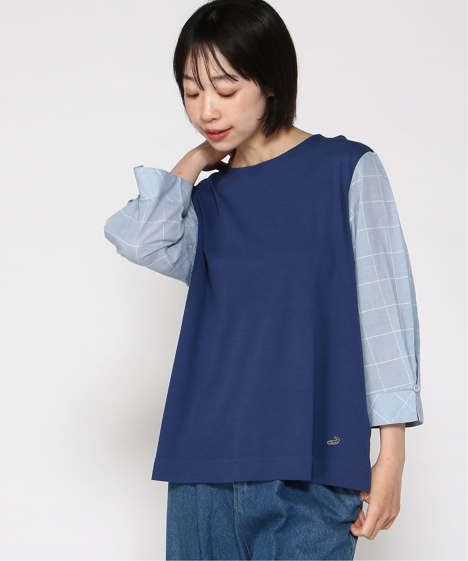 【クロコダイル/CROCODILE】のスノーコットン ドッキング カットソー インテリア・キッズ・メンズ・レディースファッション・服の通販 founy(ファニー) 　ファッション　Fashion　レディースファッション　Fashion for Women　トップス・カットソー　Cut & Sew Tops　カットソー・ベーシックTシャツ　Cut-and-Sewn Tops / Stretch Tees & Basics　カットソー　Cut and Sewn Top　ドッキング　Docking, Mixed Material　ネイビー|ID: prp329100004685024 ipo3291000000033833589