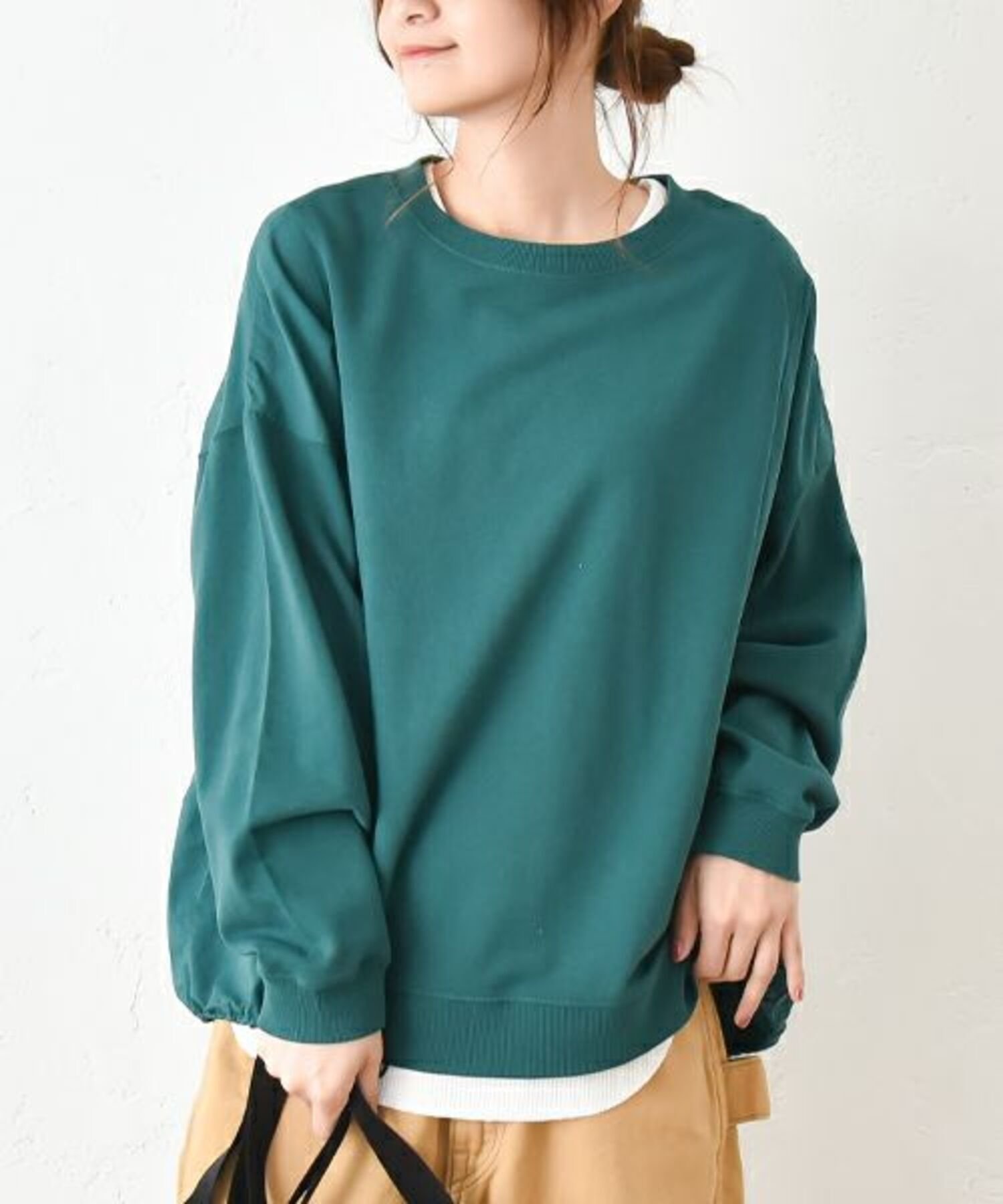 【その他のブランド/Other】のピグメント裏毛フハク切替カットソー 380-42 C インテリア・キッズ・メンズ・レディースファッション・服の通販 founy(ファニー) 　ファッション　Fashion　レディースファッション　Fashion for Women　トップス・カットソー　Cut & Sew Tops　カットソー・ベーシックTシャツ　Cut-and-Sewn Tops / Stretch Tees & Basics　カットソー　Cut and Sewn Top　切替　Switching, Contrast Panel　008 GREEN|ID: prp329100004685055 ipo3291000000033833892