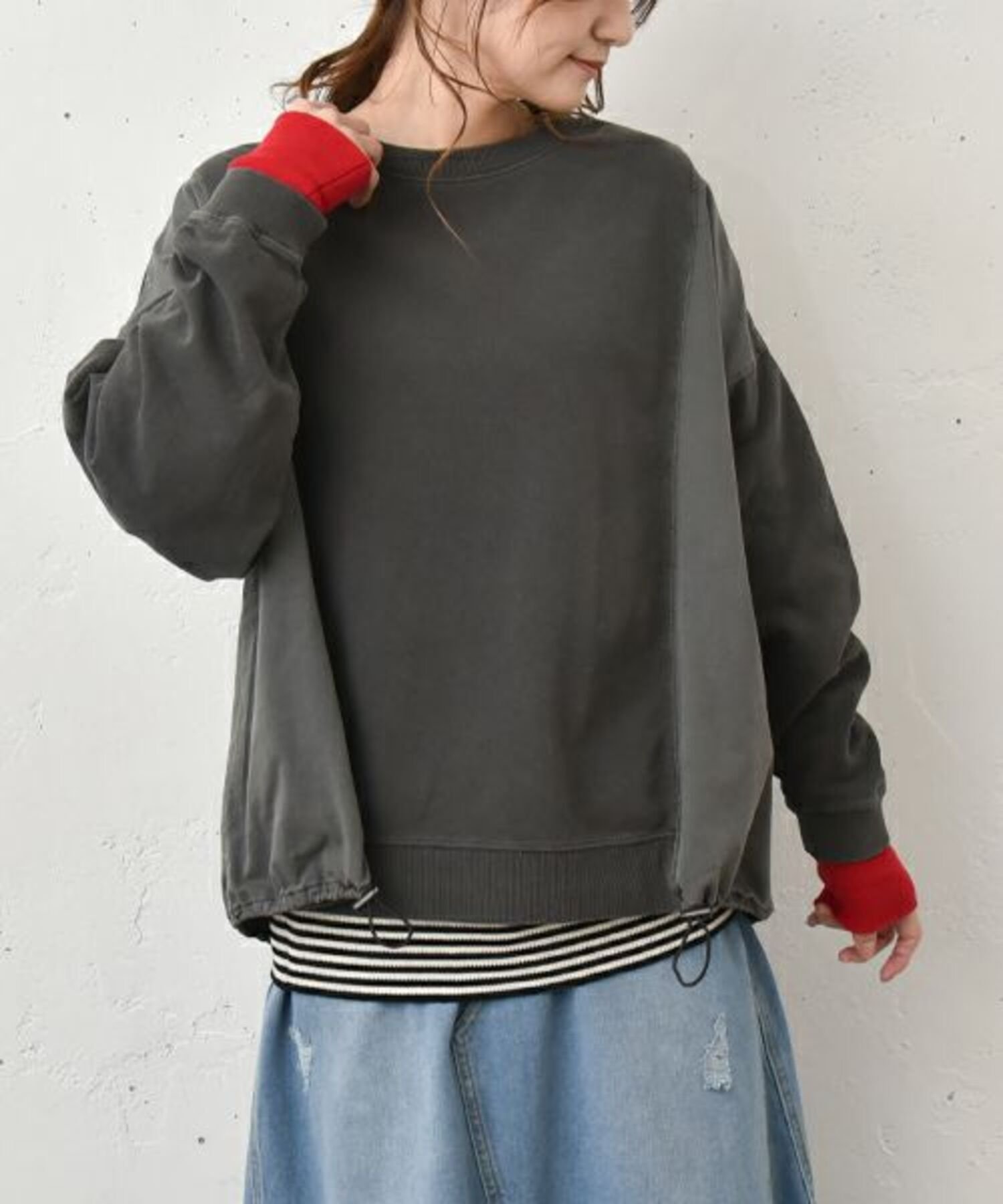 【その他のブランド/Other】のピグメント裏毛フハク切替カットソー 380-42 C インテリア・キッズ・メンズ・レディースファッション・服の通販 founy(ファニー) 　ファッション　Fashion　レディースファッション　Fashion for Women　トップス・カットソー　Cut & Sew Tops　カットソー・ベーシックTシャツ　Cut-and-Sewn Tops / Stretch Tees & Basics　カットソー　Cut and Sewn Top　切替　Switching, Contrast Panel　002 BLACK|ID: prp329100004685055 ipo3291000000033833893