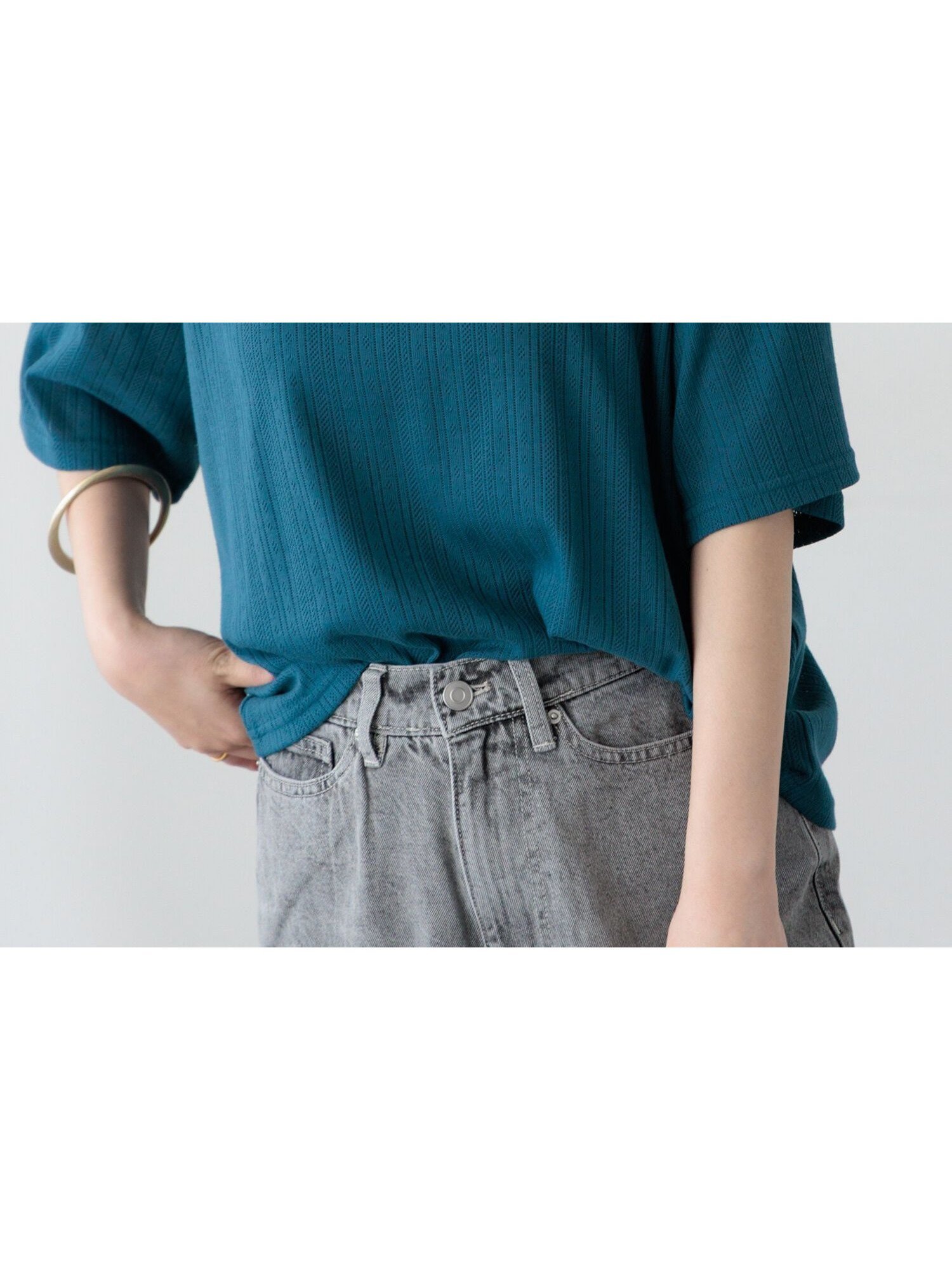 【テチチ/Te chichi】のパターンメッシュTシャツ インテリア・キッズ・メンズ・レディースファッション・服の通販 founy(ファニー) 　ファッション　Fashion　レディースファッション　Fashion for Women　トップス・カットソー　Cut & Sew Tops　シャツ・ブラウス・オフィスカジュアル　Elegant Blouses & Button-Ups　ロングTシャツ・Tシャツ　Longline T-Shirts & Tees　テレコ　Ribbed, Rib Stitch　パターン　Pattern, Design Print　メッシュ　Mesh, Net Fabric　リラックス　Relax, Relaxed Fit　ブルー|ID: prp329100004685068 ipo3291000000033833973