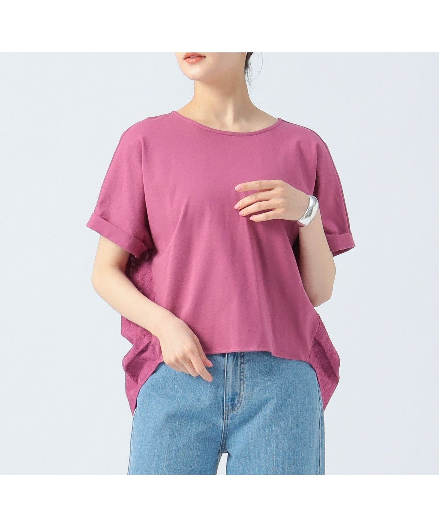 【ビームス ハート/BEAMS HEART】の後ろタック 異素材クルーネック プルオーバー インテリア・キッズ・メンズ・レディースファッション・服の通販 founy(ファニー) 　ファッション　Fashion　レディースファッション　Fashion for Women　トップス・カットソー　Cut & Sew Tops　カジュアルプルオーバー・ニットトップス　Pullovers & Knit Tops / Casual Pullovers　おすすめ　Recommended / Our Picks　カットソー　Cut and Sewn Top　ストレート　Straight, Straight Cut　タイトスカート　Pencil Skirt, Tight Skirt　デニム　Denim, Jeans Material　ドッキング　Docking, Mixed Material　バランス　Balance, Style Balance　フロント　Front, Front Design　BERRY|ID: prp329100004685126 ipo3291000000033834326