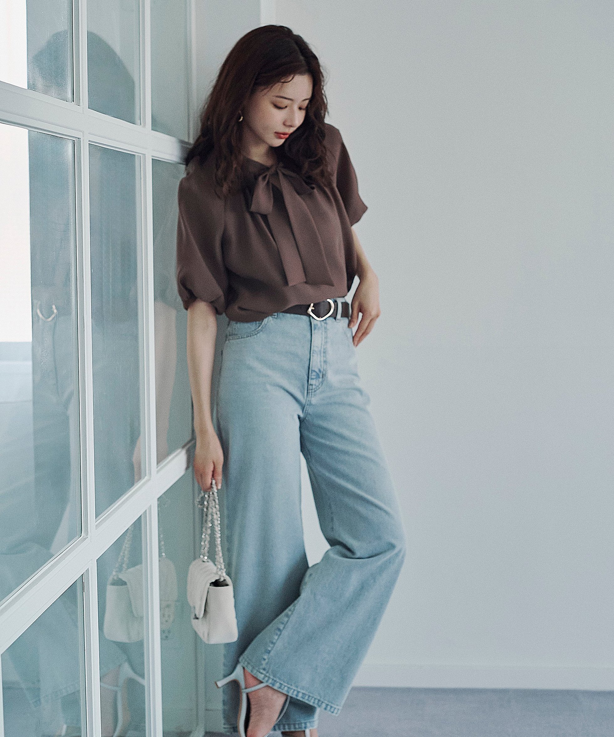 【プロポーション ボディドレッシング/PROPORTION BODY DRESSING】のバルーンスリーブリボンブラウス インテリア・キッズ・メンズ・レディースファッション・服の通販 founy(ファニー) 　ファッション　Fashion　レディースファッション　Fashion for Women　トップス・カットソー　Cut & Sew Tops　シャツ・ブラウス・オフィスカジュアル　Elegant Blouses & Button-Ups　シアー　Sheer, See-Through　スリーブ　Sleeve, Long Sleeve / Short Sleeve　バルーン　Balloon, Balloon Silhouette　リボン　Ribbon, Bow　ブラウン|ID: prp329100004685184 ipo3291000000033902992