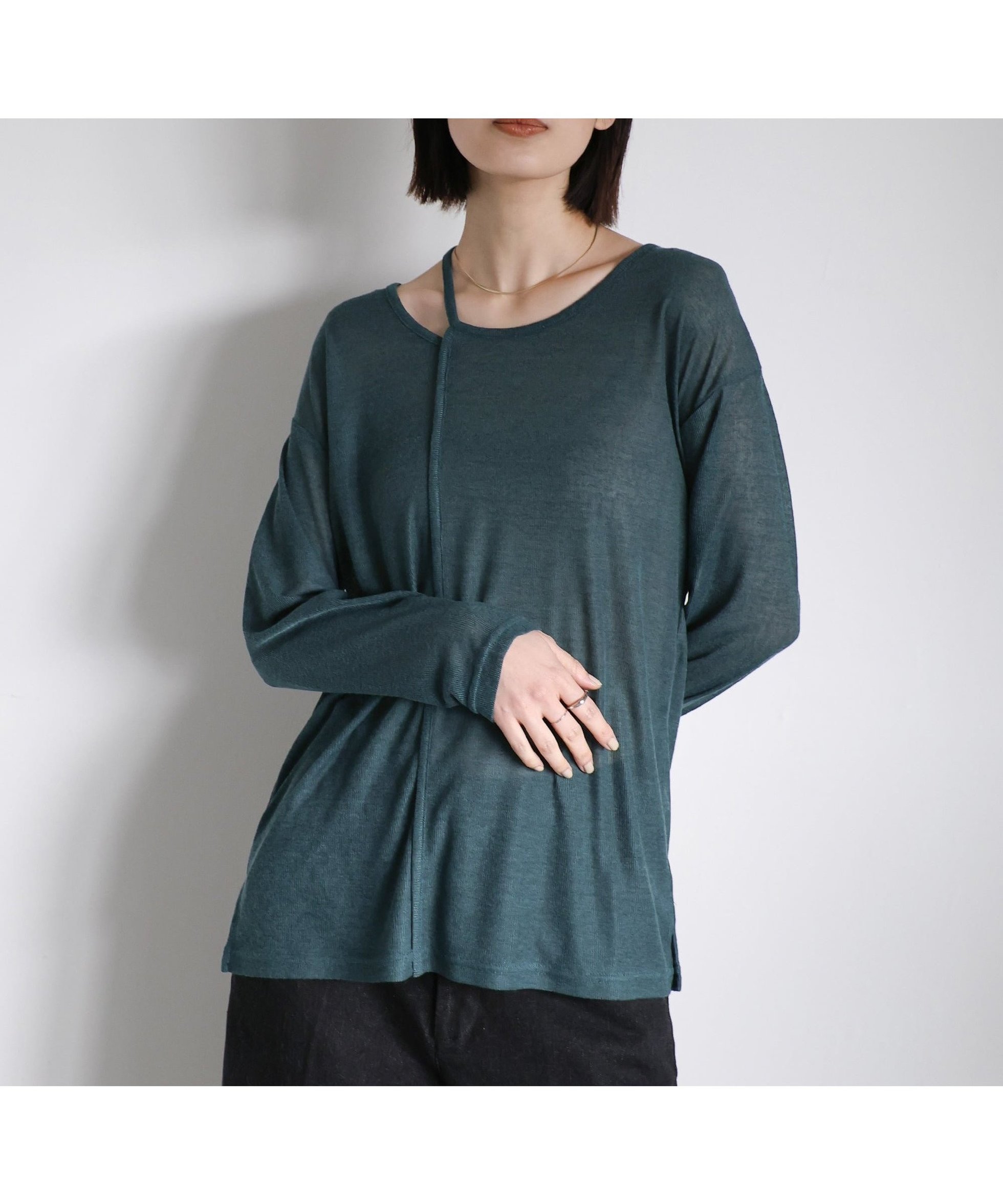 【セレクトモカ/SELECT MOCA】の【Et】アシンメトリーネックシアートップス インテリア・キッズ・メンズ・レディースファッション・服の通販 founy(ファニー) 　ファッション　Fashion　レディースファッション　Fashion for Women　トップス・カットソー　Cut & Sew Tops　おすすめ　Recommended / Our Picks　インナー　Innerwear　カーディガン　Cardigan, Knitwear　シアー　Sheer, See-Through　シンプル　Simple, Minimal　ジャケット　Jacket, Outerwear　夏　Summer　春　Spring　グリーン-400|ID: prp329100004685185 ipo3291000000033834736