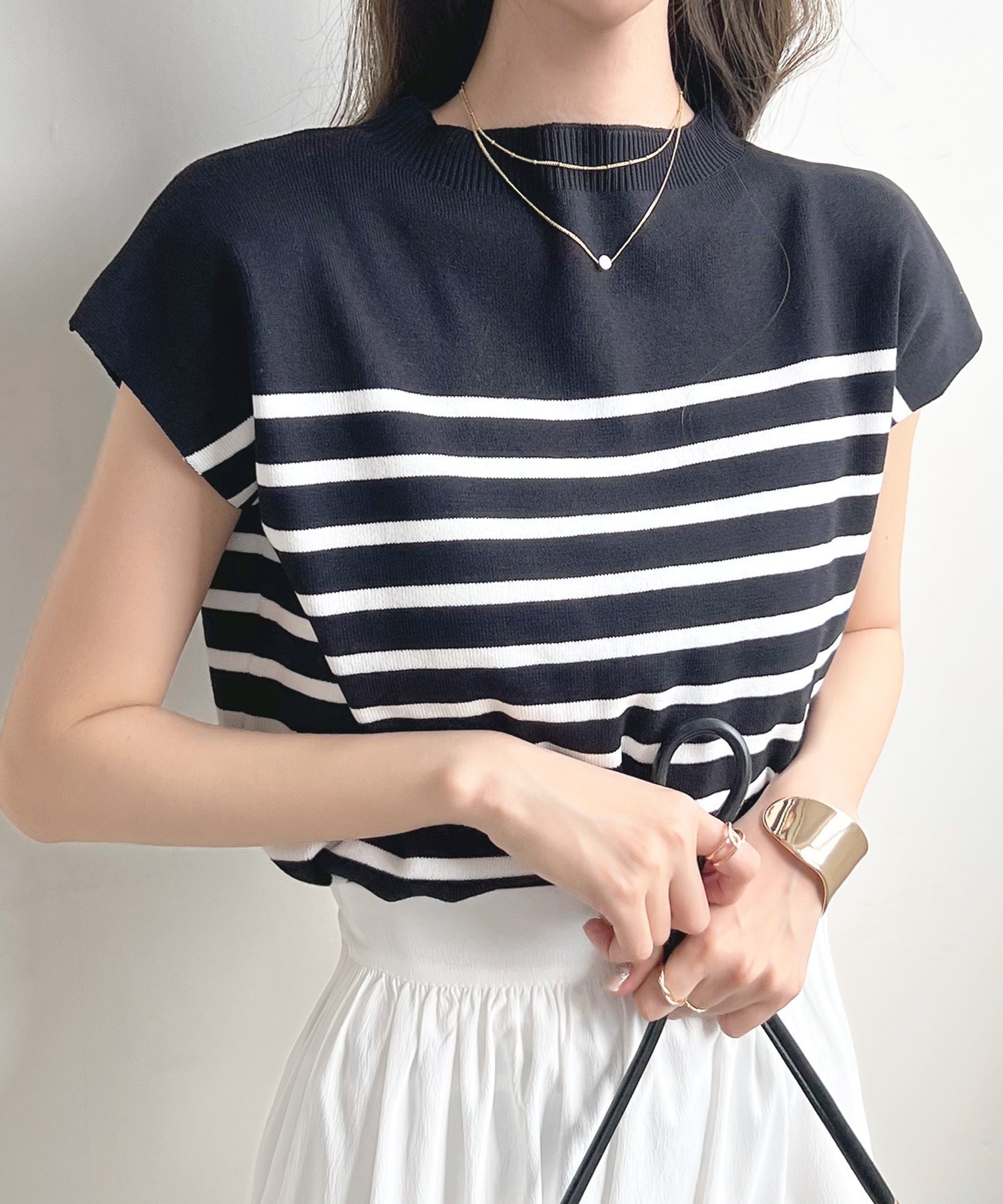 【フューティアランド/futier land】のフレンチスリーブサマーニットトップス/Tシャツ インテリア・キッズ・メンズ・レディースファッション・服の通販 founy(ファニー) 　ファッション　Fashion　レディースファッション　Fashion for Women　トップス・カットソー　Cut & Sew Tops　ニット　Knit Tops & Sweaters　シャツ・ブラウス・オフィスカジュアル　Elegant Blouses & Button-Ups　ロングTシャツ・Tシャツ　Longline T-Shirts & Tees　サマー　Summer, Summer Style　シンプル　Simple, Minimal　リラックス　Relax, Relaxed Fit　ブラック系その他|ID: prp329100004685199 ipo3291000000033834844
