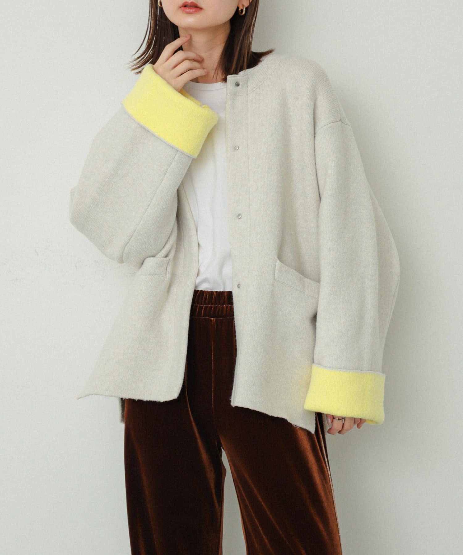 【センスオブプレイス/SENSE OF PLACE by URBAN RESEARCH】のバイカラーニットコート インテリア・キッズ・メンズ・レディースファッション・服の通販 founy(ファニー) 　ファッション　Fashion　レディースファッション　Fashion for Women　アウター　Coat / Outerwear Collection　コート・ロングコート・ピーコート　Long Coats, Peacoats & More　2024年　2024　2024-2025秋冬・A/W　Autumn/Winter 2024–25 AW24–25　冬　Winter / This Winter　おすすめ　Recommended / Our Picks　デニム　Denim, Jeans Material　バランス　Balance, Style Balance　フォルム　Silhouette, Form　人気　Popular, Best Seller　A/W・秋冬　Autumn/Winter　GRE×YEL|ID: prp329100004685210 ipo3291000000033834891