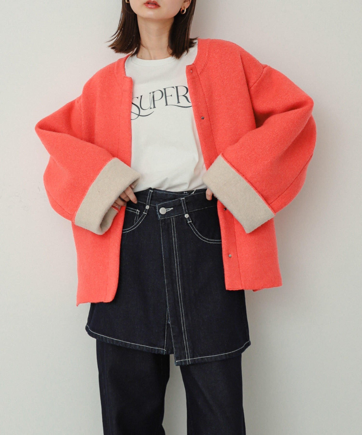 【センスオブプレイス/SENSE OF PLACE by URBAN RESEARCH】のバイカラーニットコート インテリア・キッズ・メンズ・レディースファッション・服の通販 founy(ファニー) 　ファッション　Fashion　レディースファッション　Fashion for Women　アウター　Coat / Outerwear Collection　コート・ロングコート・ピーコート　Long Coats, Peacoats & More　2024年　2024　2024-2025秋冬・A/W　Autumn/Winter 2024–25 AW24–25　冬　Winter / This Winter　おすすめ　Recommended / Our Picks　デニム　Denim, Jeans Material　バランス　Balance, Style Balance　フォルム　Silhouette, Form　人気　Popular, Best Seller　A/W・秋冬　Autumn/Winter　RED×GRE|ID: prp329100004685210 ipo3291000000033834895