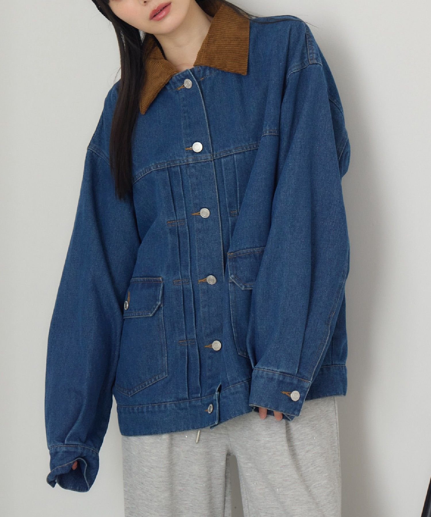 【レトロガール/RETRO GIRL】のコーデュロイ衿デニムGジャン インテリア・キッズ・メンズ・レディースファッション・服の通販 founy(ファニー) 　ファッション　Fashion　レディースファッション　Fashion for Women　アウター　Coat / Outerwear Collection　コーデュロイ　Corduroy, Cord Fabric　ジャケット　Jacket, Outerwear　デニム　Denim, Jeans Material　トレンド　Trend, Trending Now　ベーシック　Basic, Essential　ポケット　Pocket, Pocket Detail　秋　Autumn　インディゴ|ID: prp329100004685211 ipo3291000000033834905