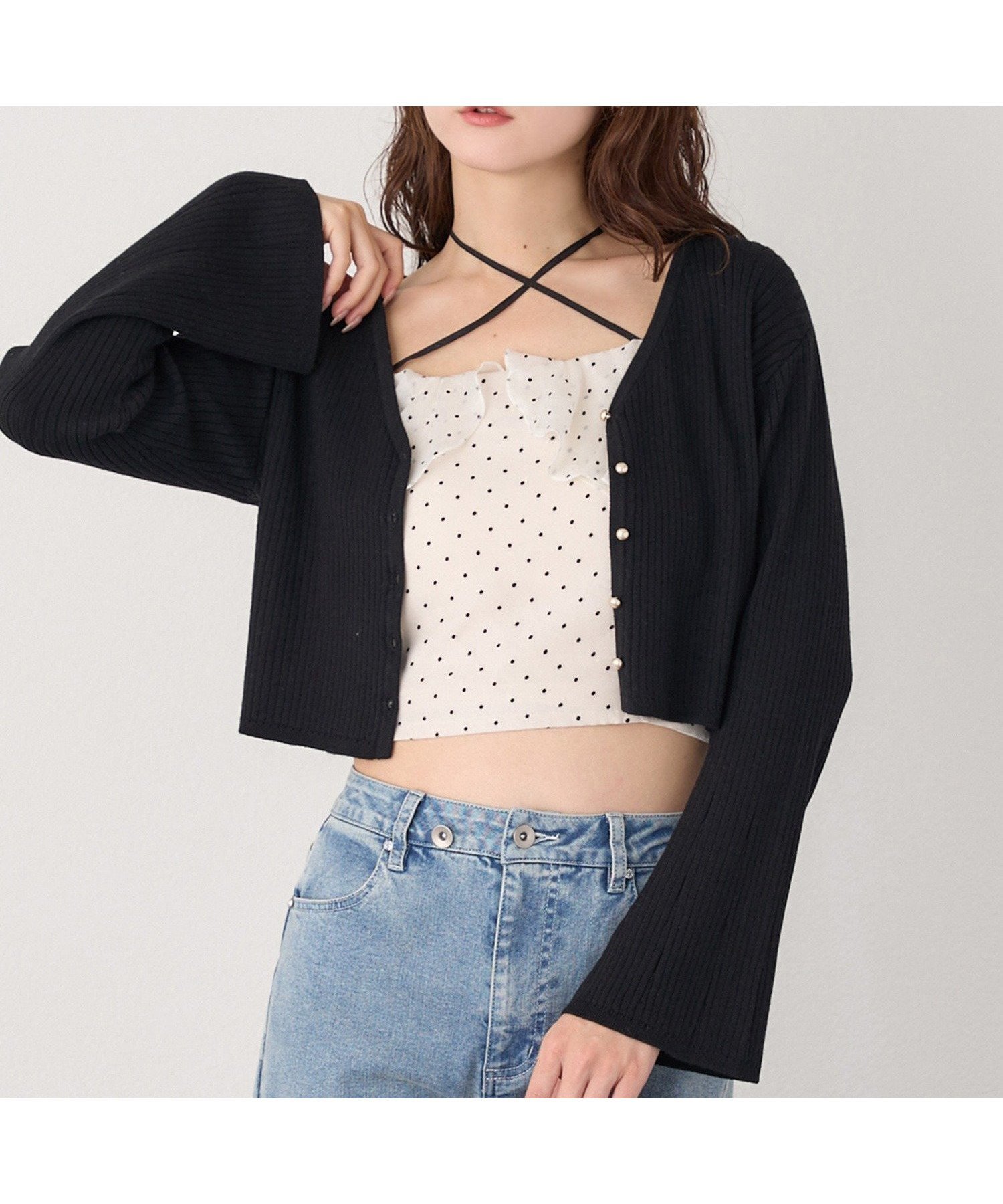 【ナイスクラップ/NICE CLAUP】のベル袖リブカーデ インテリア・キッズ・メンズ・レディースファッション・服の通販 founy(ファニー) 　ファッション　Fashion　レディースファッション　Fashion for Women　トップス・カットソー　Cut & Sew Tops　2025年　2025　2025-2026秋冬・A/W　Autumn/Winter 2025–26 AW25–26　おすすめ　Recommended / Our Picks　カーゴパンツ　Cargo Pants, Utility Pants　クロップド　Cropped, Short Length　ダウン　Down, Puffer　デニム　Denim, Jeans Material　フェミニン　Feminine, Girly　フレア　Flare, Flared　ベーシック　Basic, Essential　ボトム　Bottoms, Lower Wear　マーメイド　Mermaid, Fishtail Silhouette　ロング　Long, Long-Length　羽織　Haori, Light Jacket　ブラック|ID: prp329100004685216 ipo3291000000033834932