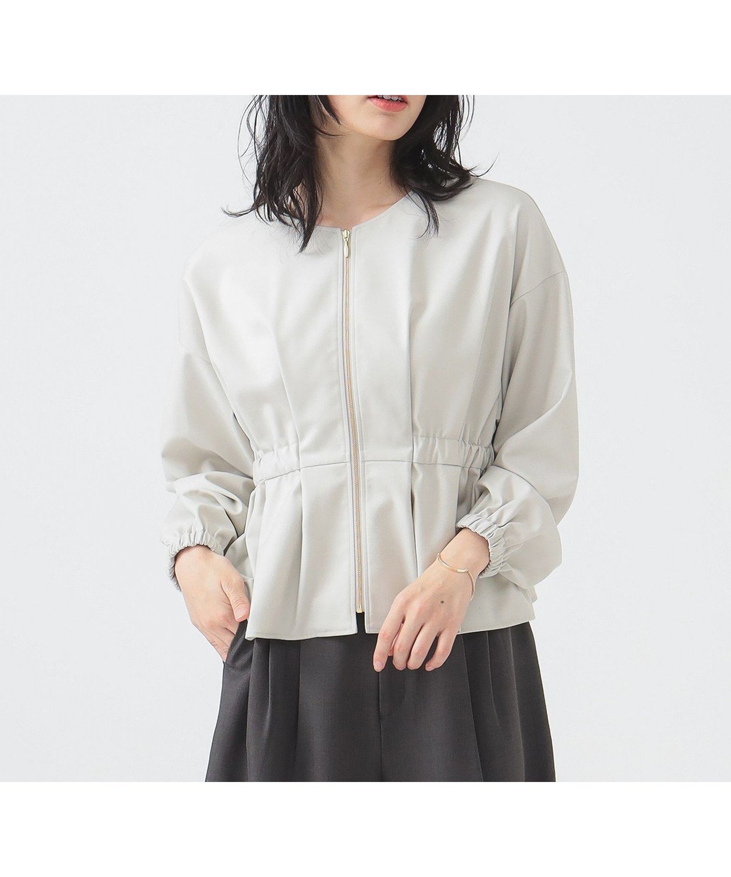 【ビーミングライフストアバイビームス/B:MING LIFE STORE by BEAMS】のウエスト ギャザー ブルゾン(S~M) インテリア・キッズ・メンズ・レディースファッション・服の通販 founy(ファニー) 　ファッション　Fashion　レディースファッション　Fashion for Women　アウター　Coat / Outerwear Collection　ブルゾンジャケット・スポーティアウター　Blouson Jackets　ギャザー　Gathered, Ruffled　フィット　Fit, Slim Fit　ブルゾン　Blouson, Bomber Jacket　ペプラム　Peplum, Flared Hem　エレガント 上品　Elegant　LT.GREY|ID: prp329100004685217 ipo3291000000033834939