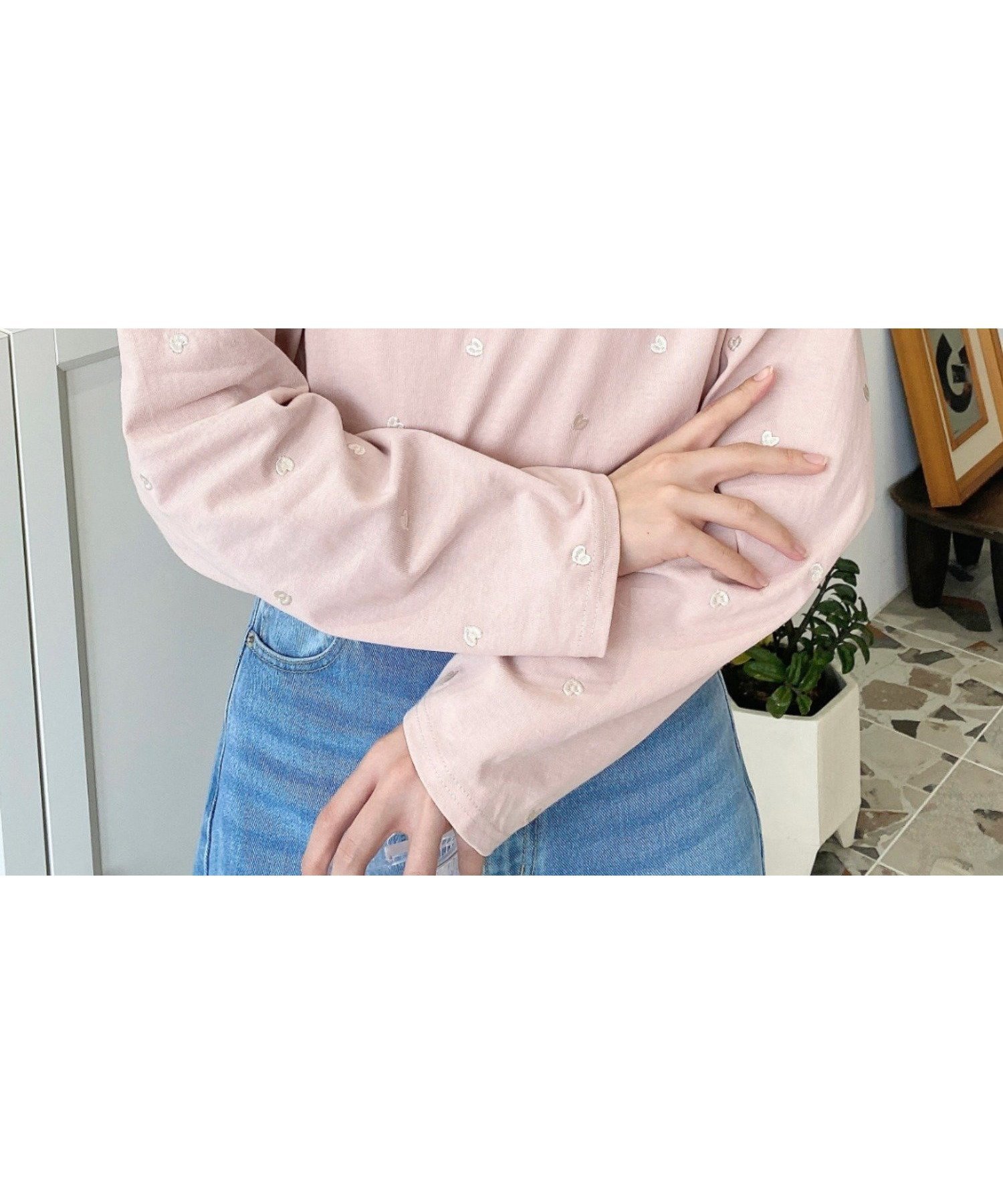 【モーメントプラス/moment+ / MEN】の綿100%天竺ハート刺繍ロングTシャツ インテリア・キッズ・メンズ・レディースファッション・服の通販 founy(ファニー) 　ファッション　Fashion　メンズファッション　Fashion for Men　カットソー　Cut and Sewn Top　ガーリー　Girly, Feminine Style　シューズ　Shoes, Footwear　シンプル　Simple, Minimal　デニム　Denim, Jeans Material　トレンド　Trend, Trending Now　人気　Popular, Best Seller　長袖　Long Sleeve, Full Sleeve　バランス　Balance, Style Balance　バレエ　Ballet, Ballet Style　フレンチ　French, French Style　ベスト　Vest, Waistcoat　ロング　Long, Long-Length　おすすめ　Recommended / Our Picks　ピンク|ID: prp329100004685233 ipo3291000000033835054