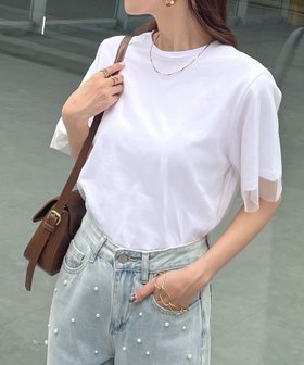 【フューティアランド/futier land】のレイヤードシアーチュール半袖Tシャツ 人気、トレンドファッション・服の通販 founy(ファニー) ファッション Fashion レディースファッション Fashion for Women トップス・カットソー Cut & Sew Tops シャツ・ブラウス・オフィスカジュアル Elegant Blouses & Button-Ups ロングTシャツ・Tシャツ Longline T-Shirts & Tees インナー Innerwear 春 Spring カットソー Cut and Sewn Top シアー Sheer, See-Through シンプル Simple, Minimal スラックス Slacks, Dress Pants タイトスカート Pencil Skirt, Tight Skirt チュール Tulip, Tulip Motif デニム Denim, Jeans Material ドッキング Docking, Mixed Material 半袖 Short Sleeve, Half Sleeve おすすめ Recommended / Our Picks 夏 Summer |ID:prp329100004685331