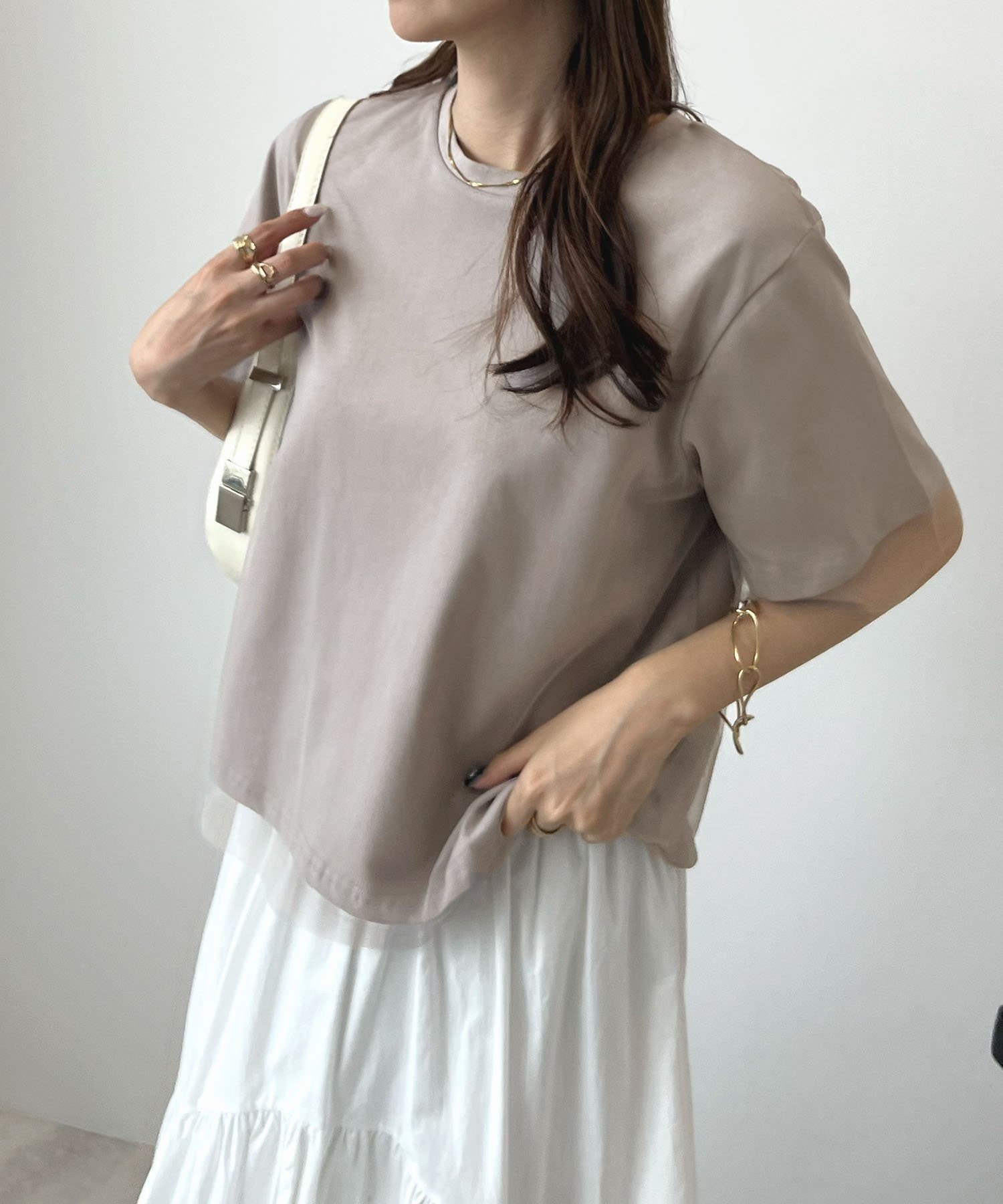 【フューティアランド/futier land】のレイヤードシアーチュール半袖Tシャツ インテリア・キッズ・メンズ・レディースファッション・服の通販 founy(ファニー) 　ファッション　Fashion　レディースファッション　Fashion for Women　トップス・カットソー　Cut & Sew Tops　シャツ・ブラウス・オフィスカジュアル　Elegant Blouses & Button-Ups　ロングTシャツ・Tシャツ　Longline T-Shirts & Tees　インナー　Innerwear　春　Spring　カットソー　Cut and Sewn Top　シアー　Sheer, See-Through　シンプル　Simple, Minimal　スラックス　Slacks, Dress Pants　タイトスカート　Pencil Skirt, Tight Skirt　チュール　Tulip, Tulip Motif　デニム　Denim, Jeans Material　ドッキング　Docking, Mixed Material　半袖　Short Sleeve, Half Sleeve　おすすめ　Recommended / Our Picks　夏　Summer　グレイッシュベージュ|ID: prp329100004685331 ipo3291000000033835506