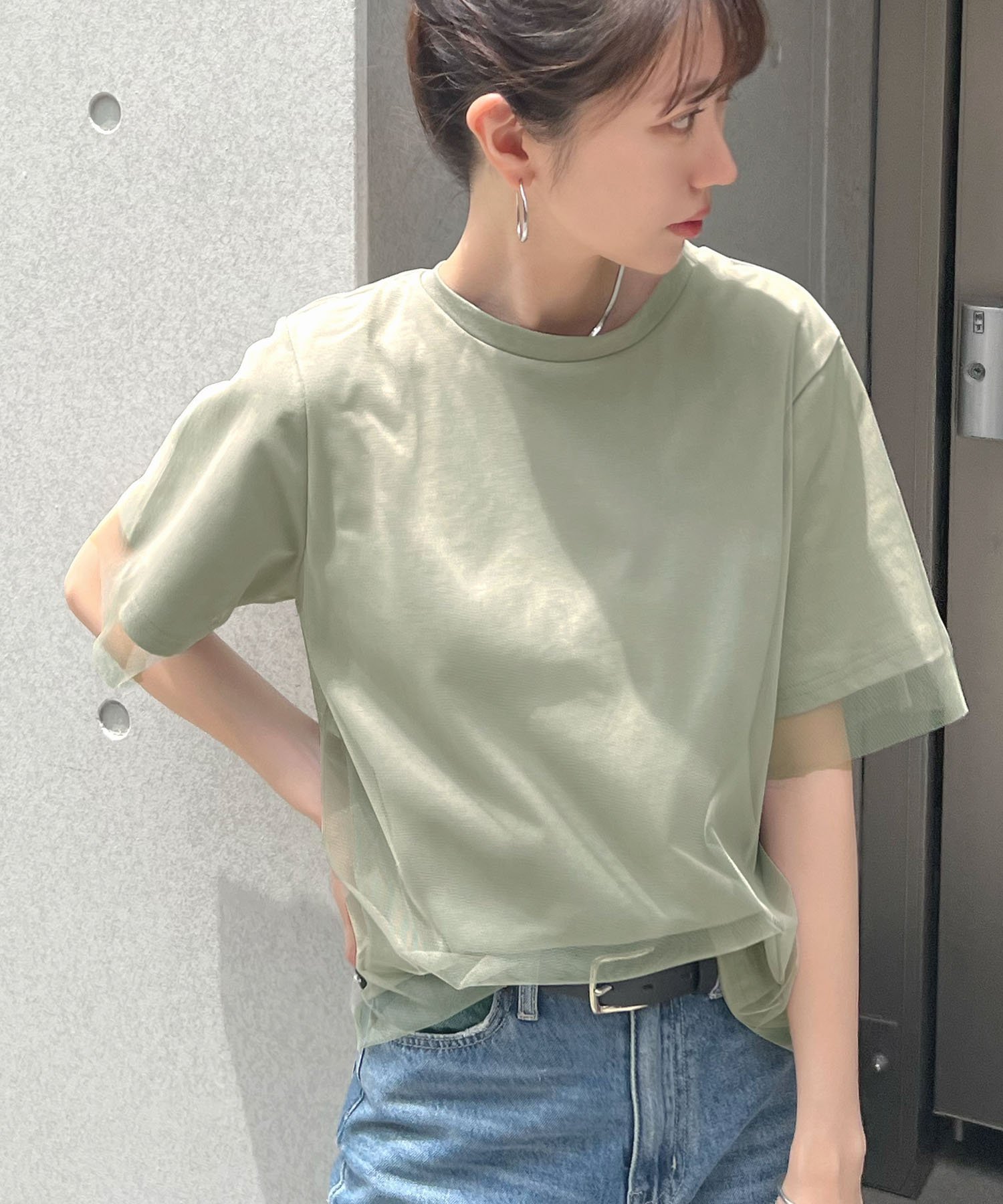 【フューティアランド/futier land】のレイヤードシアーチュール半袖Tシャツ インテリア・キッズ・メンズ・レディースファッション・服の通販 founy(ファニー) 　ファッション　Fashion　レディースファッション　Fashion for Women　トップス・カットソー　Cut & Sew Tops　シャツ・ブラウス・オフィスカジュアル　Elegant Blouses & Button-Ups　ロングTシャツ・Tシャツ　Longline T-Shirts & Tees　インナー　Innerwear　春　Spring　カットソー　Cut and Sewn Top　シアー　Sheer, See-Through　シンプル　Simple, Minimal　スラックス　Slacks, Dress Pants　タイトスカート　Pencil Skirt, Tight Skirt　チュール　Tulip, Tulip Motif　デニム　Denim, Jeans Material　ドッキング　Docking, Mixed Material　半袖　Short Sleeve, Half Sleeve　おすすめ　Recommended / Our Picks　夏　Summer　ミント|ID: prp329100004685331 ipo3291000000033835508