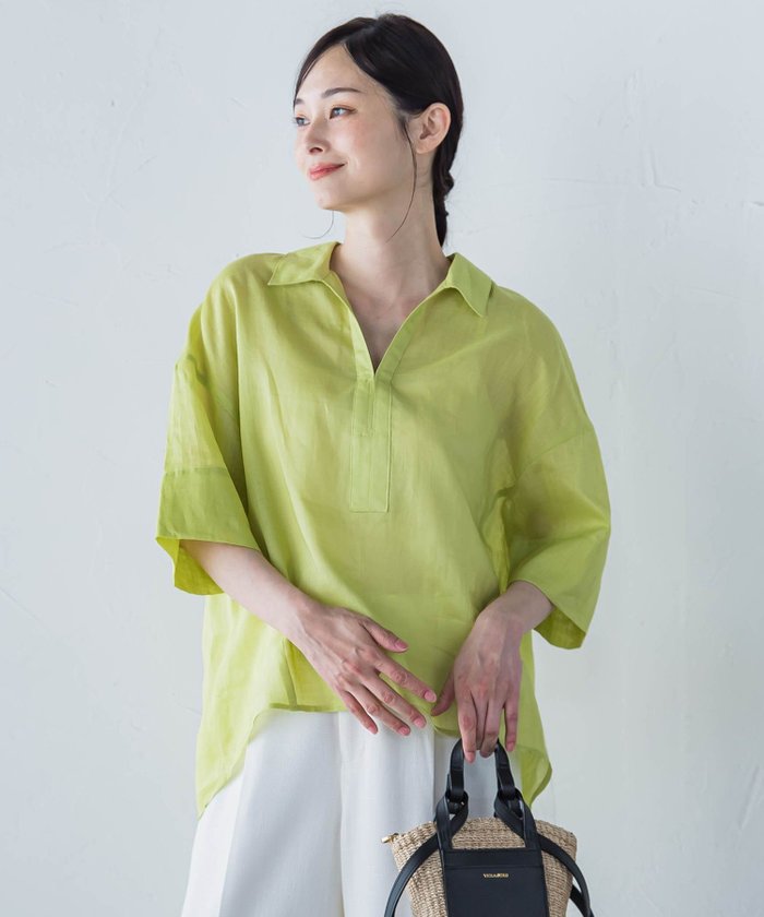 【ロートレ アモン/LAUTRE AMONT】のシアーリネンVネックブラウス≪手洗い可能≫ インテリア・キッズ・メンズ・レディースファッション・服の通販 founy(ファニー) https://founy.com/ ファッション Fashion レディースファッション Fashion for Women トップス・カットソー Cut & Sew Tops シャツ・ブラウス・オフィスカジュアル Elegant Blouses & Button-Ups Vネックトップス V-Neck Tops / V-Cut Neckline Shirts おすすめ Recommended / Our Picks インナー Innerwear スクエア Square, Square Shape デコルテ Décolleté, Neckline リネン Linen, Linen Fabric 夏 Summer |ID: prp329100004685403 ipo3291000000033835883