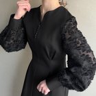 【ジュノア/JUNOAH】のシャギースリーブウエストタックワンピース ブラック|ID: prp329100004685427 ipo3291000000034000542