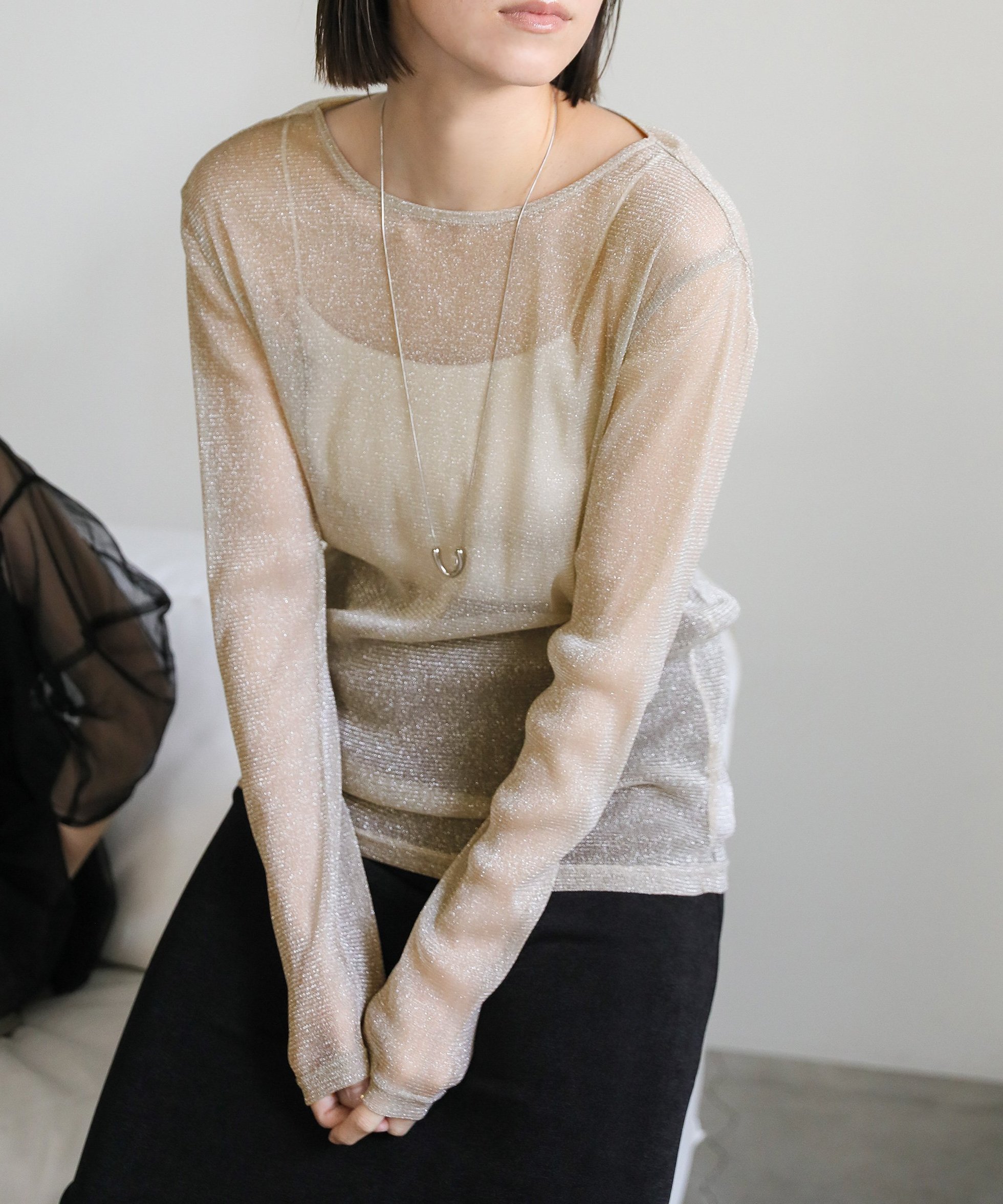 【セレクトモカ/SELECT MOCA】のラメシアートップス インテリア・キッズ・メンズ・レディースファッション・服の通販 founy(ファニー) 　ファッション　Fashion　レディースファッション　Fashion for Women　トップス・カットソー　Cut & Sew Tops　おすすめ　Recommended / Our Picks　トレンド　Trend, Trending Now　ベーシック　Basic, Essential　グレイッシュベージュ-230|ID: prp329100004685481 ipo3291000000033836376