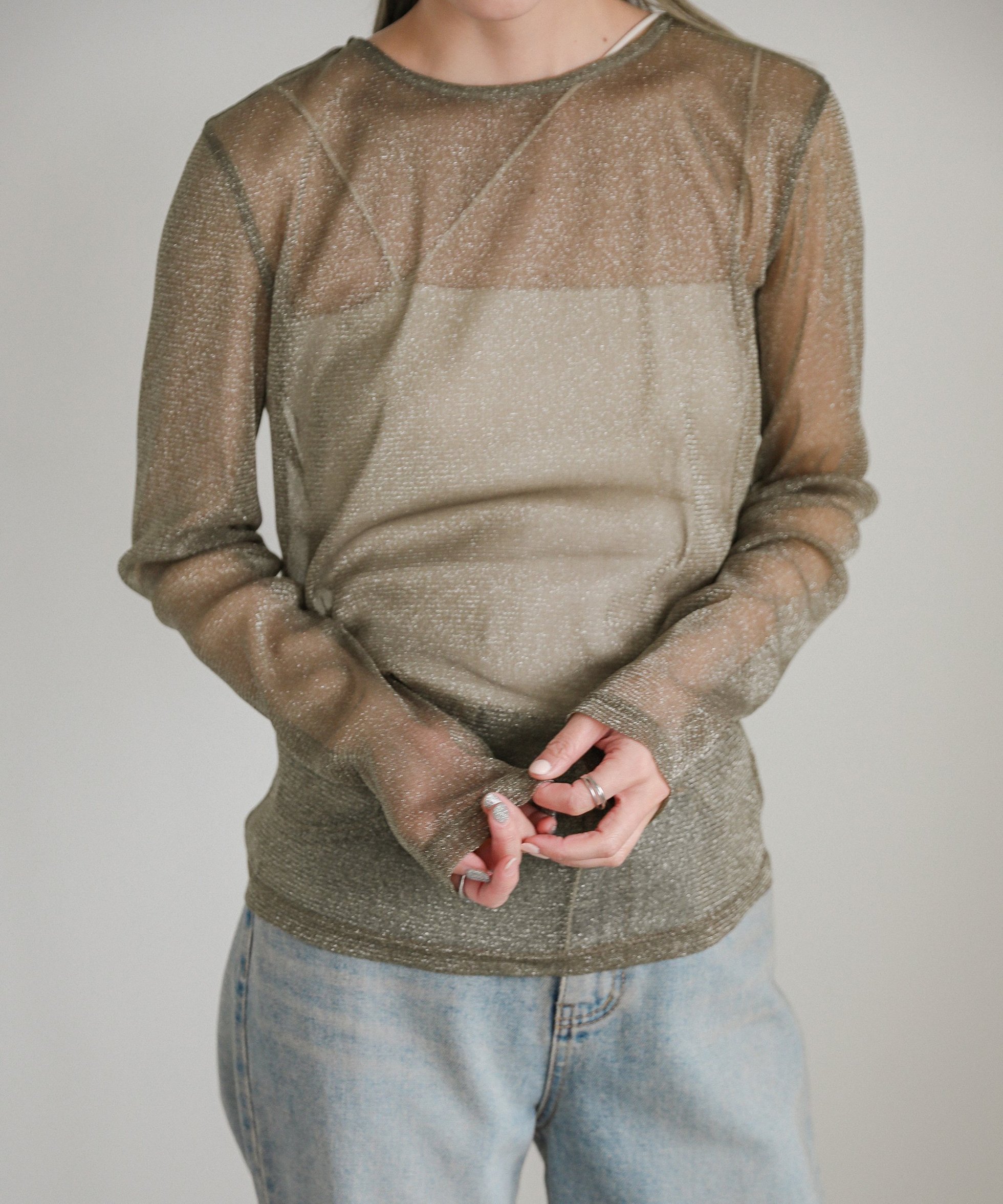 【セレクトモカ/SELECT MOCA】のラメシアートップス インテリア・キッズ・メンズ・レディースファッション・服の通販 founy(ファニー) 　ファッション　Fashion　レディースファッション　Fashion for Women　トップス・カットソー　Cut & Sew Tops　おすすめ　Recommended / Our Picks　トレンド　Trend, Trending Now　ベーシック　Basic, Essential　カーキ-450|ID: prp329100004685481 ipo3291000000033836377