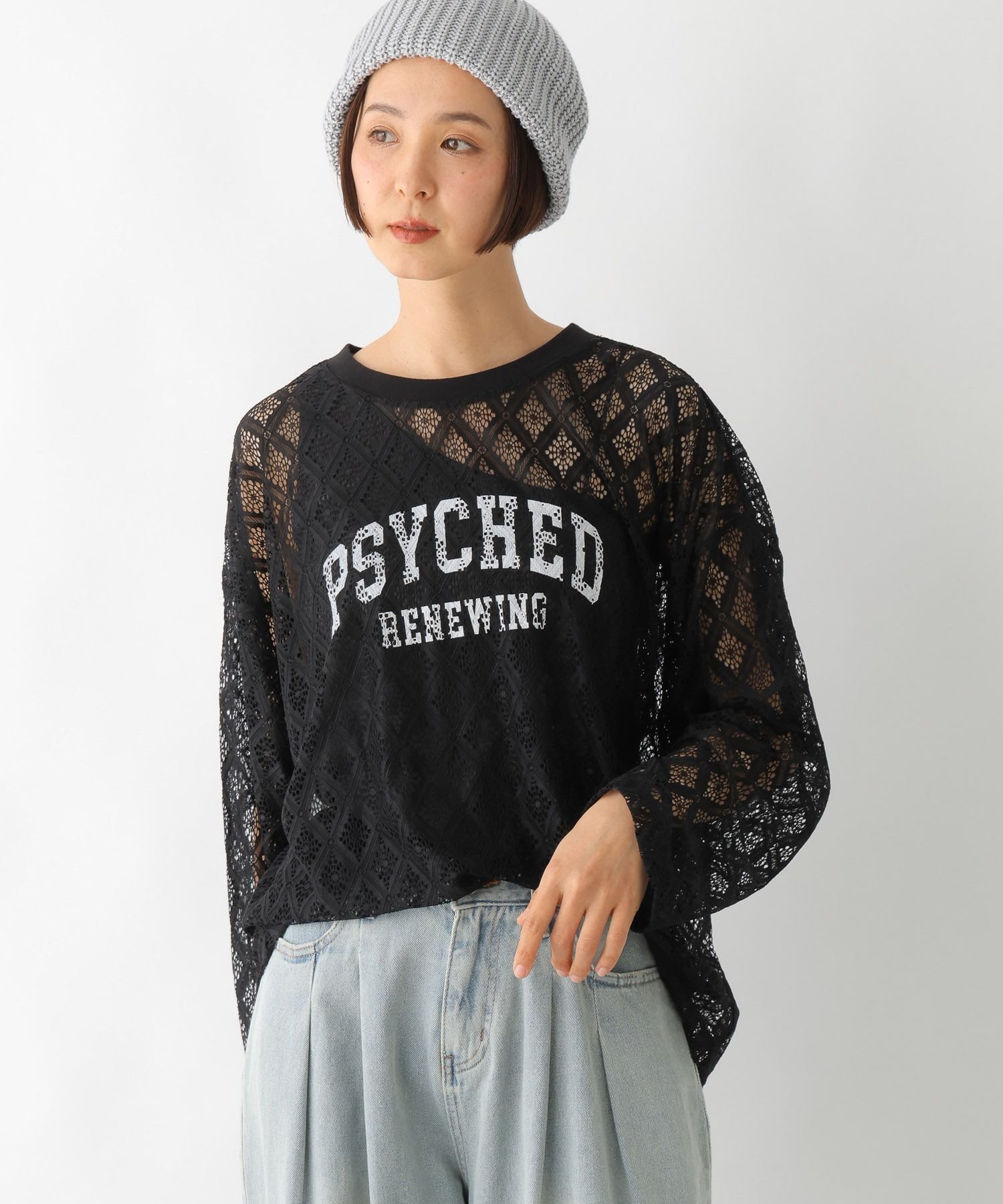 【レプシィム ローリーズファーム/LEPSIM LOWRYS FARM】のレースメッシュロゴプルオーバー 人気、トレンドファッション・服の通販 founy(ファニー) 　ファッション　Fashion　レディースファッション　Fashion for Women　トップス・カットソー　Cut & Sew Tops　カジュアルプルオーバー・ニットトップス　Pullovers & Knit Tops / Casual Pullovers　おすすめ　Recommended / Our Picks　インナー　Innerwear　タンク　Tank Top, Sleeveless Top　プリント　Print, Printed Pattern　ボトム　Bottoms, Lower Wear　ルーズ　Loose, Oversized　レース　Lace, Lace Fabric　ヴィンテージ　Vintage Style　 other-1|ID: prp329100004685554 ipo3291000000033836802