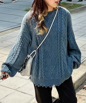 【シーピーシーエム/CPCM】のピグメントケーブルダメージニット 人気、トレンドファッション・服の通販 founy(ファニー) ファッション Fashion レディースファッション Fashion for Women トップス・カットソー Cut & Sew Tops ニット Knit Tops & Sweaters ガーリー Girly, Feminine Style シンプル Simple, Minimal ダメージ Distressed, Destroyed リラックス Relax, Relaxed Fit ルーズ Loose, Oversized ヴィンテージ Vintage Style |ID:prp329100004685575