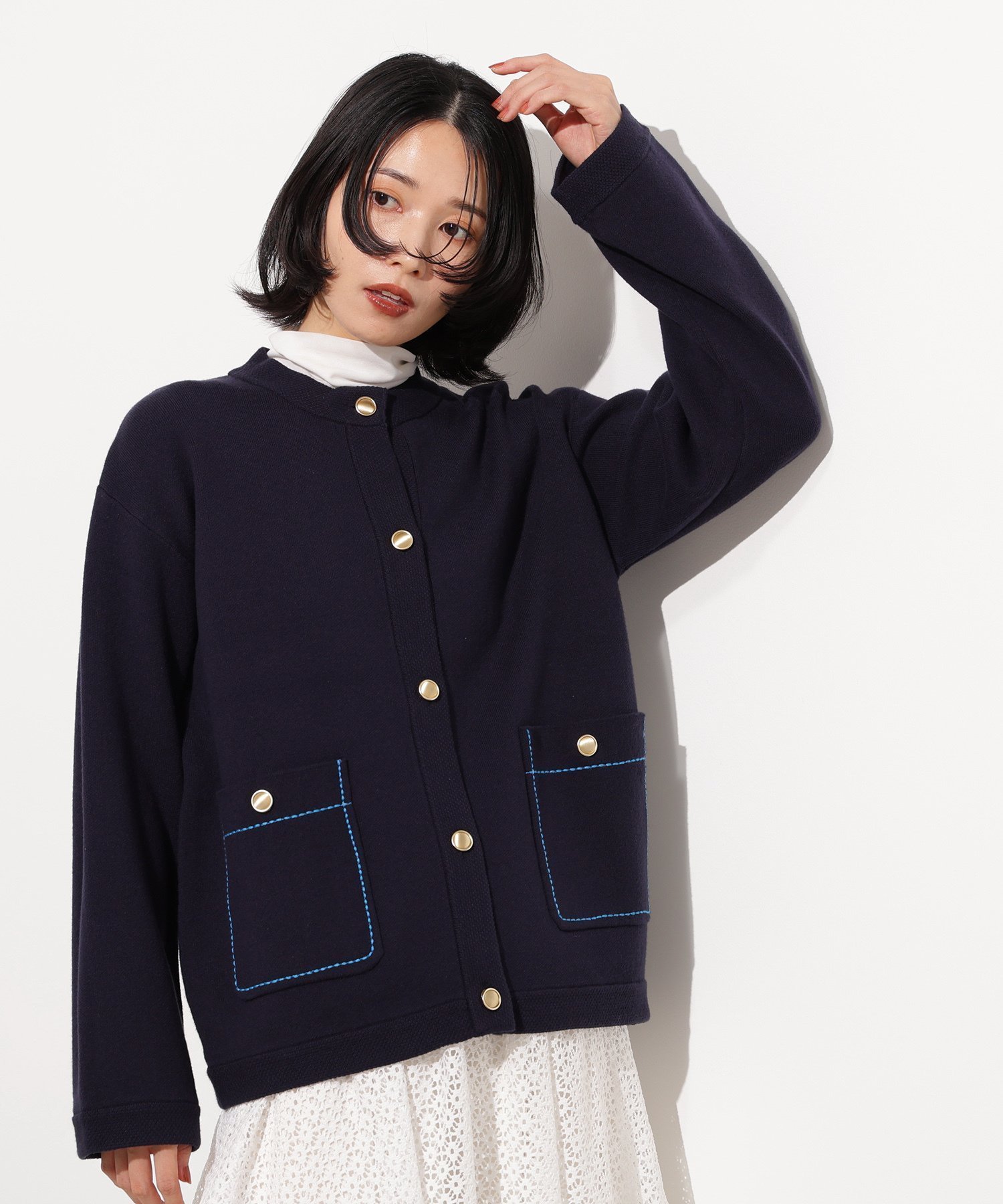 【エヌ ナチュラルビューティーベーシック/N.Natural Beauty basic】のミドル丈ニットジャケット インテリア・キッズ・メンズ・レディースファッション・服の通販 founy(ファニー) 　ファッション　Fashion　レディースファッション　Fashion for Women　アウター　Coat / Outerwear Collection　レディースジャケット・軽アウター　Jackets　ジャケット　Jacket, Outerwear　ポケット　Pocket, Pocket Detail　ミドル　Middle Length, Mid Height　冬　Winter / This Winter　秋　Autumn　ネイビー|ID: prp329100004685587 ipo3291000000033837021