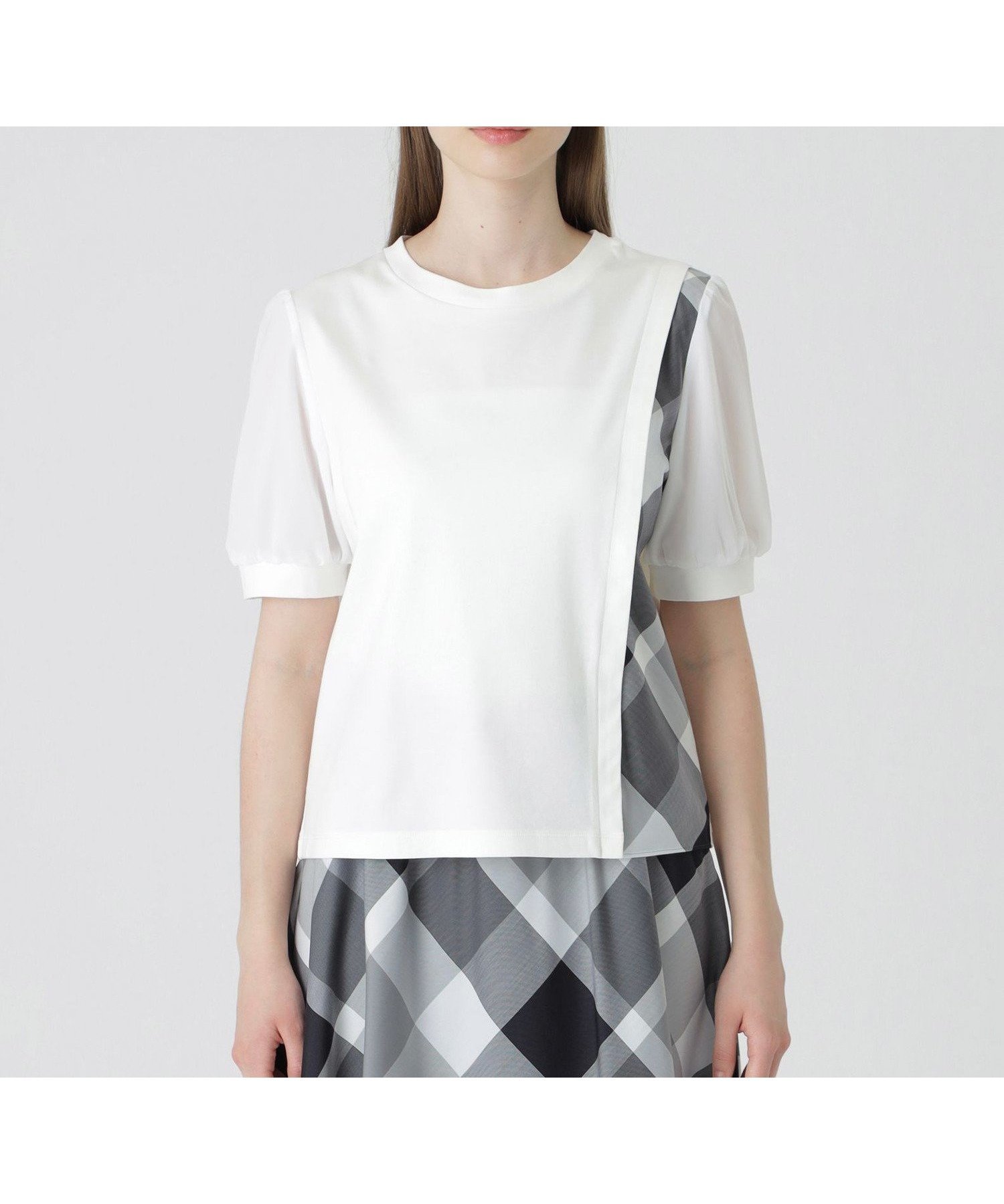 【ブルーレーベル クレストブリッジ/BLUE LABEL CRESTBRIDGE】のコンパクトピマスムースコンビTシャツ 人気、トレンドファッション・服の通販 founy(ファニー) 　ファッション　Fashion　レディースファッション　Fashion for Women　トップス・カットソー　Cut & Sew Tops　シャツ・ブラウス・オフィスカジュアル　Elegant Blouses & Button-Ups　ロングTシャツ・Tシャツ　Longline T-Shirts & Tees　おすすめ　Recommended / Our Picks　コンビ　Combo, Combination Style　ジョーゼット　Georgette, Semi-Sheer Fabric　チェック　Check, Plaid, Tartan　エレガント 上品　Elegant　 other-1|ID: prp329100004685593 ipo3291000000033837058