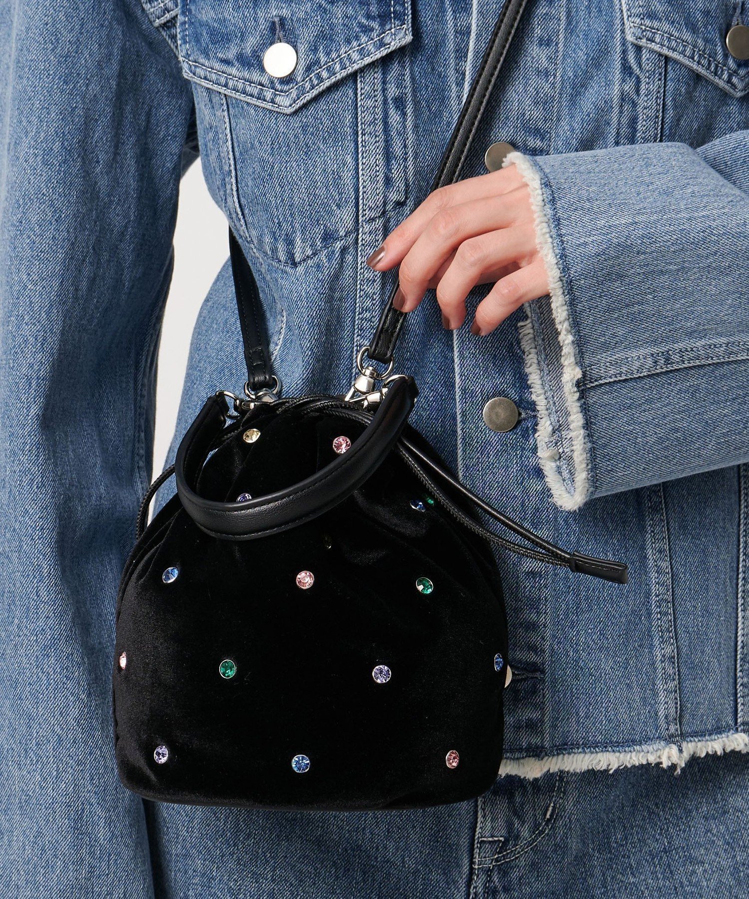 【ユナイテッドアローズ/UNITED ARROWS】のミックスビジュー ショルダーバッグ 人気、トレンドファッション・服の通販 founy(ファニー) 　ファッション　Fashion　レディースファッション　Fashion for Women　バッグ　Bags　おすすめ　Recommended / Our Picks　ショルダー　Shoulder, Shoulder Strap　デニム　Denim, Jeans Material　ビジュー　Bijou, Jewel-like Accent　エレガント 上品　Elegant　巾着　Drawstring Bag, Kinchaku　 other-1|ID: prp329100004685652 ipo3291000000035008367