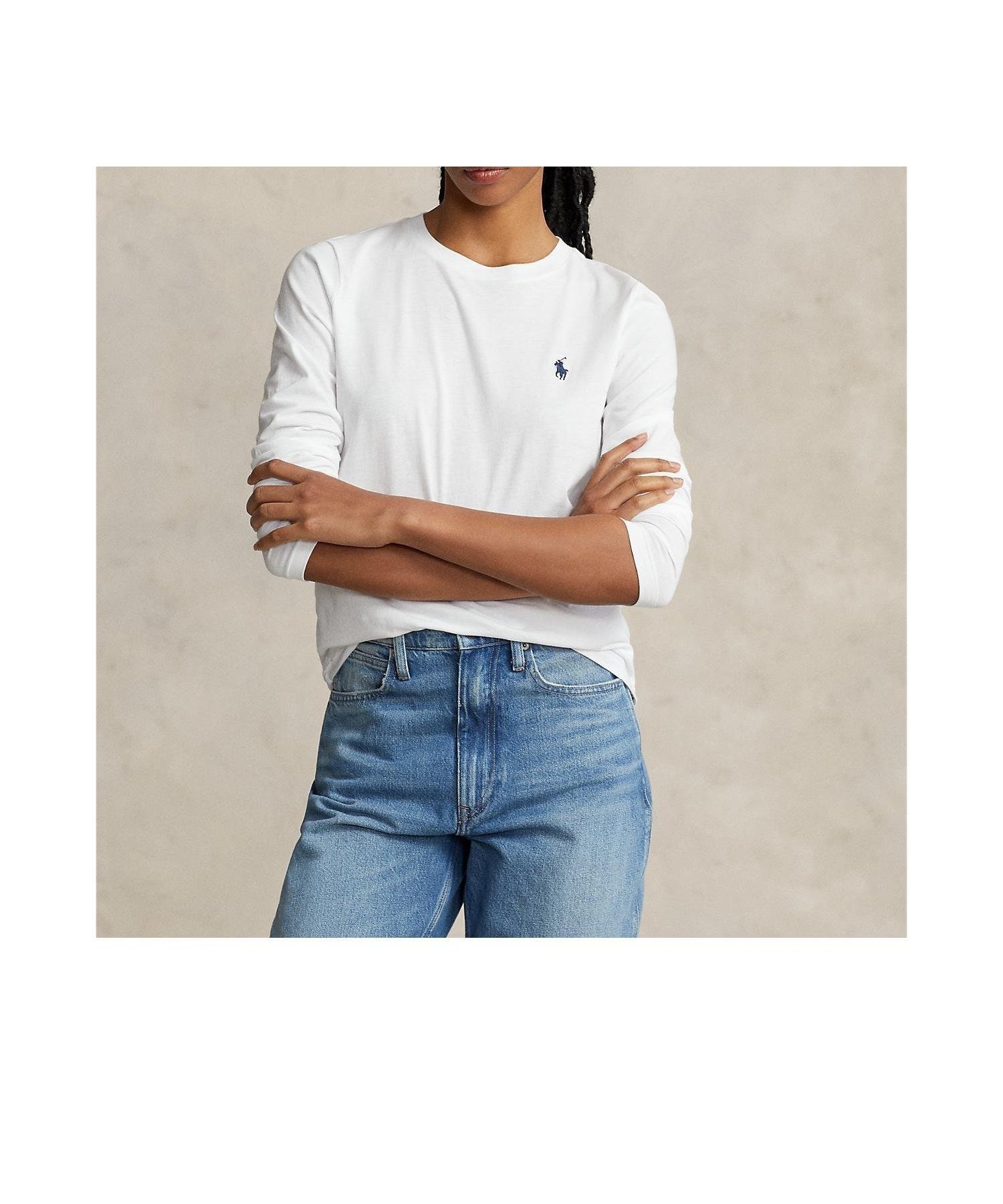 【ラルフローレン/RALPH LAUREN】のロングスリーブ ジャージー クルーネック Tシャツ インテリア・キッズ・メンズ・レディースファッション・服の通販 founy(ファニー) 　ファッション　Fashion　レディースファッション　Fashion for Women　トップス・カットソー　Cut & Sew Tops　シャツ・ブラウス・オフィスカジュアル　Elegant Blouses & Button-Ups　ロングTシャツ・Tシャツ　Longline T-Shirts & Tees　ストレート　Straight, Straight Cut　スリム　Slim, Slim Fit　スリーブ　Sleeve, Long Sleeve / Short Sleeve　フィット　Fit, Slim Fit　ロング　Long, Long-Length　長袖　Long Sleeve, Full Sleeve　100ホワイト|ID: prp329100004685664 ipo3291000000033837434