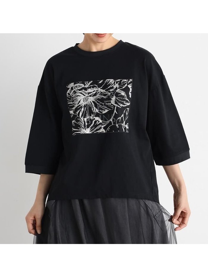 【ラシュッド/LASUD】のボタニカル刺繍デザインカットソー インテリア・キッズ・メンズ・レディースファッション・服の通販 founy(ファニー) https://founy.com/ ファッション Fashion レディースファッション Fashion for Women トップス・カットソー Cut & Sew Tops カットソー・ベーシックTシャツ Cut-and-Sewn Tops / Stretch Tees & Basics カットソー Cut and Sewn Top フロント Front, Front Design ボタニカル Botanical, Floral Pattern 洗える Machine Washable |ID: prp329100004685689 ipo3291000000033837580