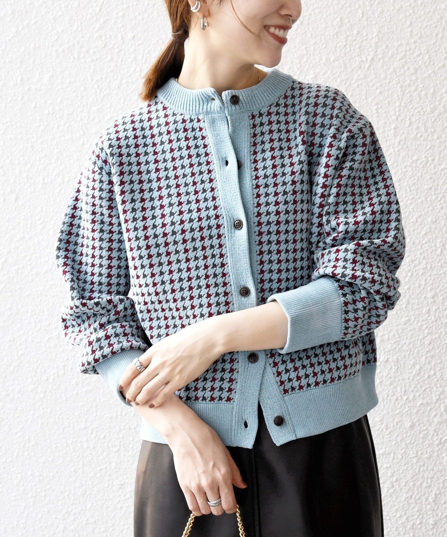 【シップス フォー ウィメン/SHIPS】のSHIPS any 手洗い可能 モールヤーン クルーネック 千鳥柄 カーディガン インテリア・キッズ・メンズ・レディースファッション・服の通販 founy(ファニー) 　ファッション　Fashion　レディースファッション　Fashion for Women　トップス・カットソー　Cut & Sew Tops　カーディガン・羽織り　Layered Style Cardigans　インナー　Innerwear　洗える　Machine Washable　カーディガン　Cardigan, Knitwear　クラシック　Classic, Timeless Style　軽量　Lightweight, Ultra Light　ジャケット　Jacket, Outerwear　タートルネック　Turtleneck, High Neck　デニム　Denim, Jeans Material　ベロア　Velour, Soft Velvet　ベーシック　Basic, Essential　モダン　Modern, Contemporary　ロング　Long, Long-Length　A/W・秋冬　Autumn/Winter　エレガント 上品　Elegant　2025年　2025　2025-2026秋冬・A/W　Autumn/Winter 2025–26 AW25–26　ライトブルー|ID: prp329100004685692 ipo3291000000034032813