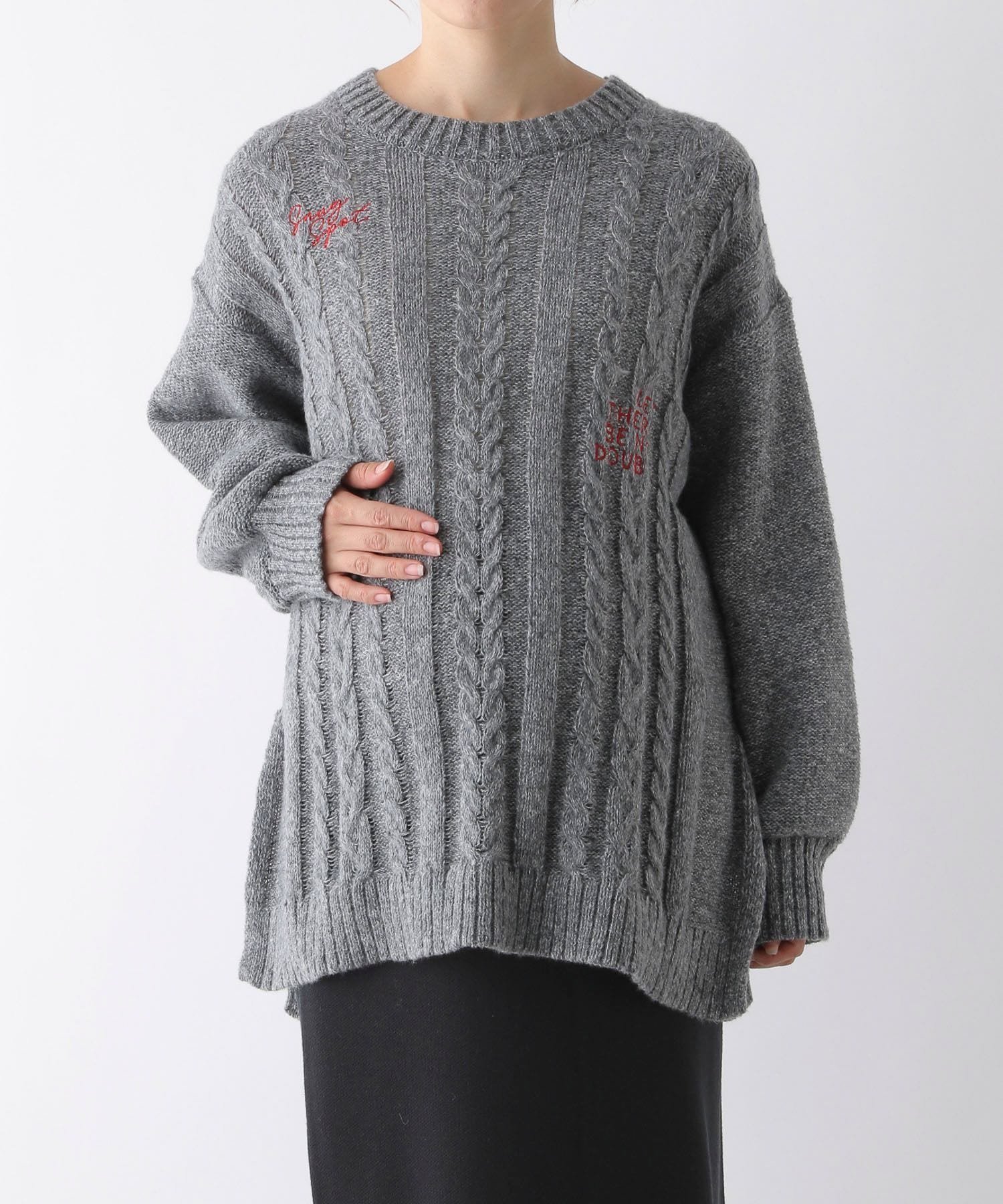 【レプシィム ローリーズファーム/LEPSIM LOWRYS FARM】の【産前・産後対応】マタニティ/刺繍ケーブルプルオーバー インテリア・キッズ・メンズ・レディースファッション・服の通販 founy(ファニー) 　ファッション　Fashion　キッズファッション　Fashion for Kids　トップス・カットソー　Cut & Sew Tops　おすすめ　Recommended / Our Picks　ボトム　Bottoms, Lower Wear　冬　Winter / This Winter　グレー18|ID: prp329100004685757 ipo3291000000033914074
