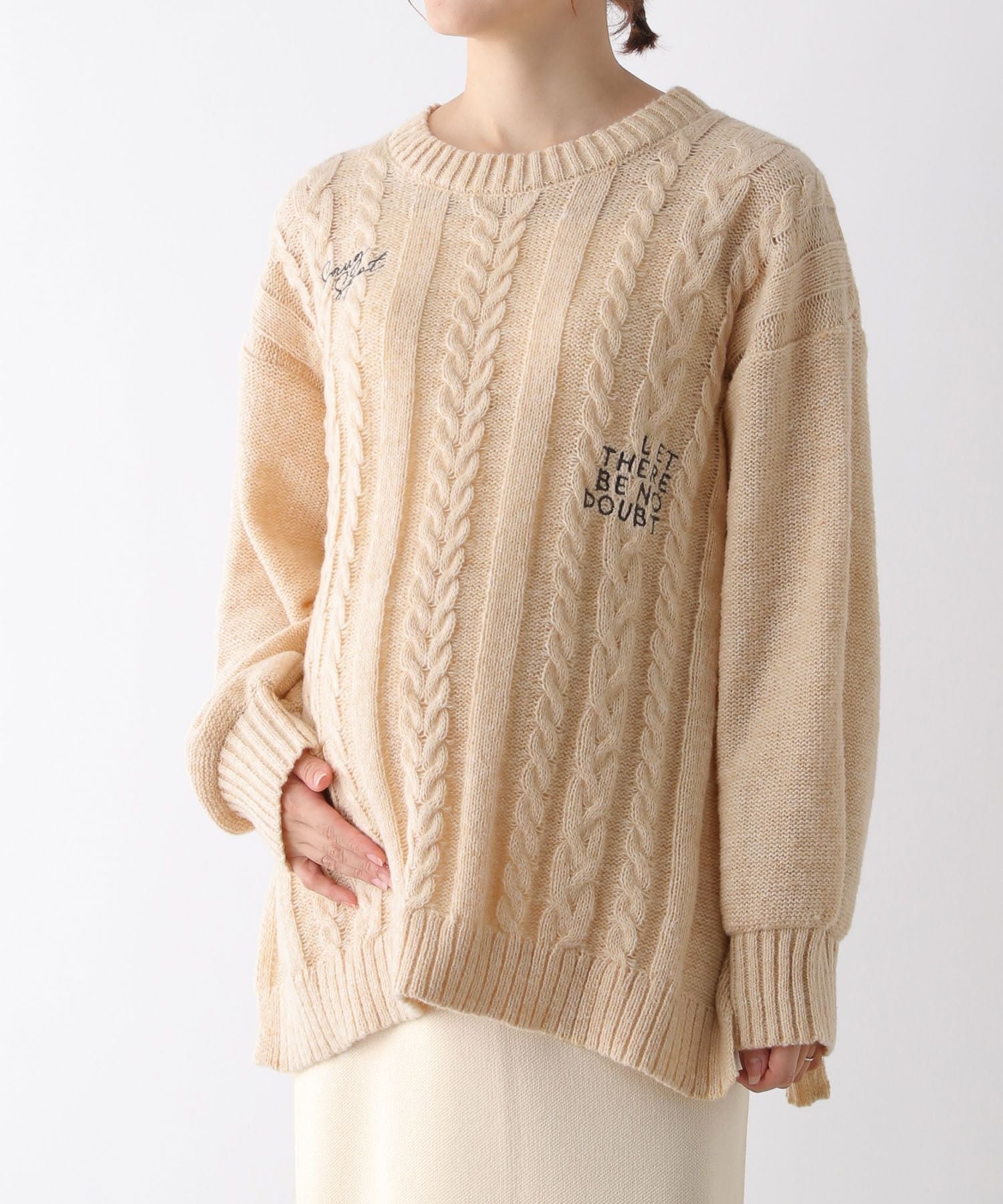 【レプシィム ローリーズファーム/LEPSIM LOWRYS FARM】の【産前・産後対応】マタニティ/刺繍ケーブルプルオーバー インテリア・キッズ・メンズ・レディースファッション・服の通販 founy(ファニー) 　ファッション　Fashion　キッズファッション　Fashion for Kids　トップス・カットソー　Cut & Sew Tops　おすすめ　Recommended / Our Picks　ボトム　Bottoms, Lower Wear　冬　Winter / This Winter　ライトベージュ50|ID: prp329100004685757 ipo3291000000033914076
