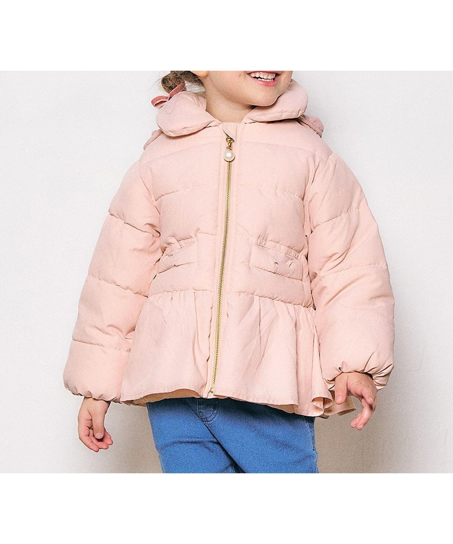 【エフオー オンラインストア/F.O.Online Store / KIDS】のペプラム中綿アウター インテリア・キッズ・メンズ・レディースファッション・服の通販 founy(ファニー) 　ファッション　Fashion　キッズファッション　Fashion for Kids　アウター　Coat Outerwear /Kids　ペプラム　Peplum, Flared Hem　サーモンピンク|ID: prp329100004685775 ipo3291000000034593172