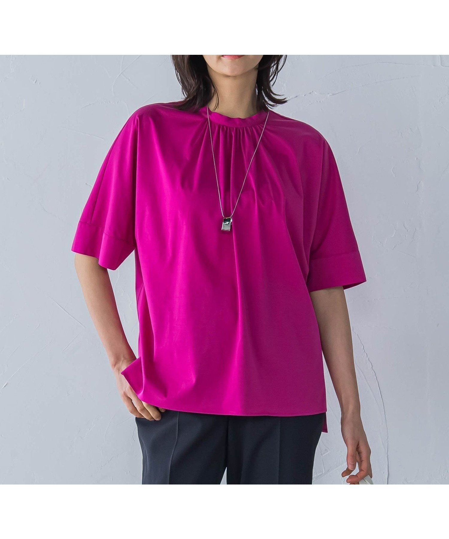 【ロートレ アモン/LAUTRE AMONT】のクールタッチギャザーネックカットソー≪洗濯機で洗える≫ インテリア・キッズ・メンズ・レディースファッション・服の通販 founy(ファニー) 　ファッション　Fashion　レディースファッション　Fashion for Women　トップス・カットソー　Cut & Sew Tops　カットソー・ベーシックTシャツ　Cut-and-Sewn Tops / Stretch Tees & Basics　おすすめ　Recommended / Our Picks　インナー　Innerwear　ギャザー　Gathered, Ruffled　フロント　Front, Front Design　ベーシック　Basic, Essential　ボトム　Bottoms, Lower Wear　洗える　Machine Washable　ピンク|ID: prp329100004685828 ipo3291000000033838319