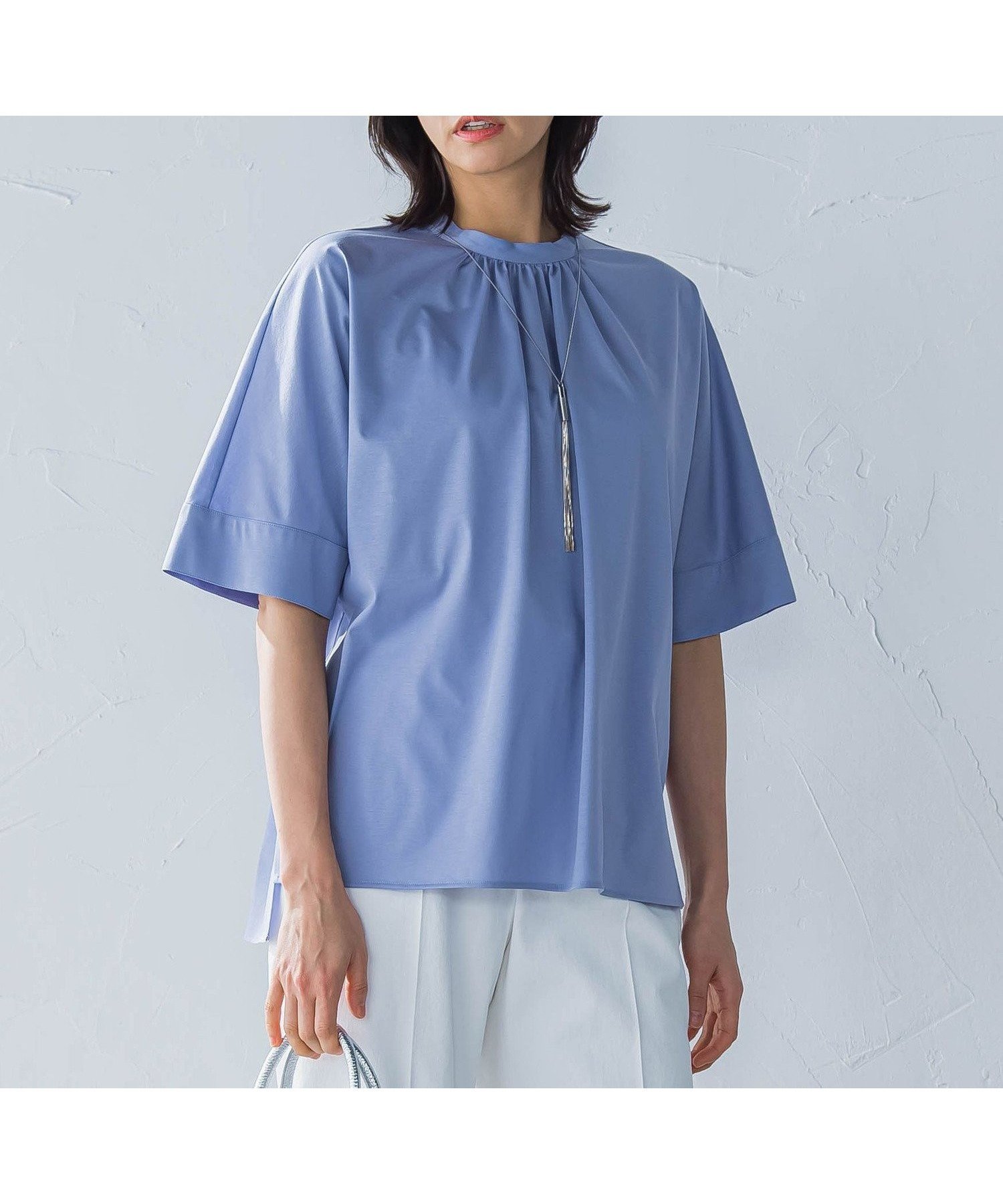 【ロートレ アモン/LAUTRE AMONT】のクールタッチギャザーネックカットソー≪洗濯機で洗える≫ インテリア・キッズ・メンズ・レディースファッション・服の通販 founy(ファニー) 　ファッション　Fashion　レディースファッション　Fashion for Women　トップス・カットソー　Cut & Sew Tops　カットソー・ベーシックTシャツ　Cut-and-Sewn Tops / Stretch Tees & Basics　おすすめ　Recommended / Our Picks　インナー　Innerwear　ギャザー　Gathered, Ruffled　フロント　Front, Front Design　ベーシック　Basic, Essential　ボトム　Bottoms, Lower Wear　洗える　Machine Washable　ライトブルー|ID: prp329100004685828 ipo3291000000033838326