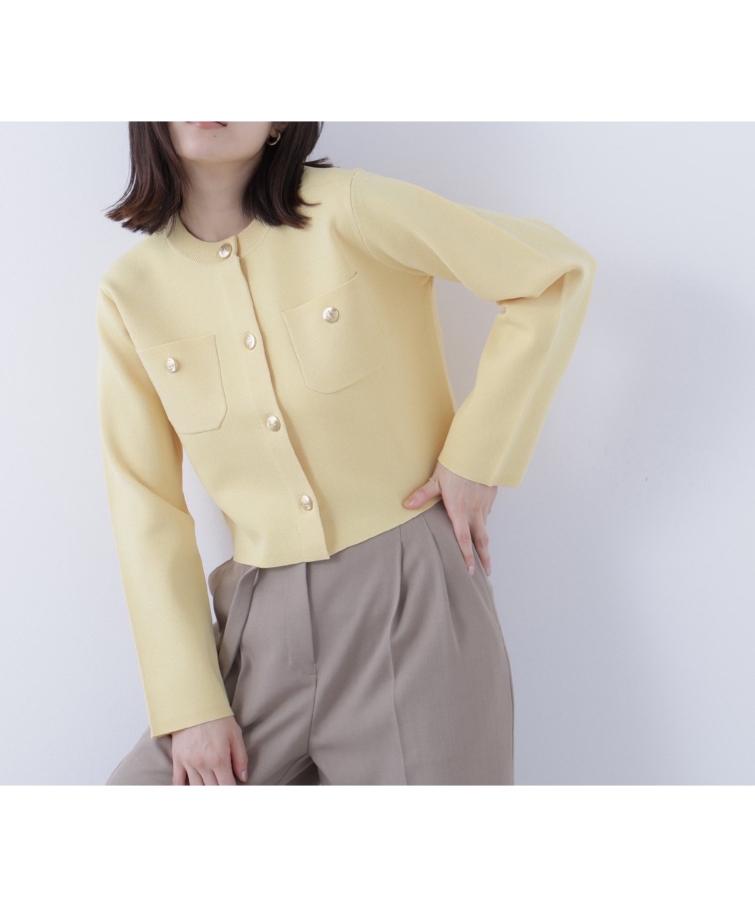 【ナチュラル ビューティー ベーシック/NATURAL BEAUTY BASIC】のエンブレムボタンニットジャケット インテリア・キッズ・メンズ・レディースファッション・服の通販 founy(ファニー) 　ファッション　Fashion　レディースファッション　Fashion for Women　アウター　Coat / Outerwear Collection　レディースジャケット・軽アウター　Jackets　カーディガン　Cardigan, Knitwear　シンプル　Simple, Minimal　ジャケット　Jacket, Outerwear　フラット　Flat, Flat Shoes　ミラノリブ　Milano Rib, Milano Stitch　イエロー|ID: prp329100004685854 ipo3291000000034411618