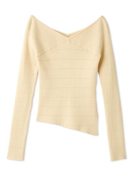【リリーブラウン/Lily Brown】の2wayクロスデザインリブニット インテリア・キッズ・メンズ・レディースファッション・服の通販 founy(ファニー) 　ファッション　Fashion　レディースファッション　Fashion for Women　トップス・カットソー　Cut & Sew Tops　ニット　Knit Tops & Sweaters　イエロー　Yellow　イレヘム　Irregular Hemline　デコルテ　Décolleté, Neckline　フィット　Fit, Slim Fit　ベーシック　Basic, Essential　リブニット　Rib Knit, Ribbed Knit　YEL[032]|ID: prp329100004685899 ipo3291000000033838703