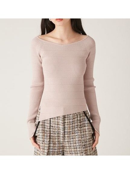 【リリーブラウン/Lily Brown】の2wayクロスデザインリブニット インテリア・キッズ・メンズ・レディースファッション・服の通販 founy(ファニー) 　ファッション　Fashion　レディースファッション　Fashion for Women　トップス・カットソー　Cut & Sew Tops　ニット　Knit Tops & Sweaters　イエロー　Yellow　イレヘム　Irregular Hemline　デコルテ　Décolleté, Neckline　フィット　Fit, Slim Fit　ベーシック　Basic, Essential　リブニット　Rib Knit, Ribbed Knit　PNK[066]|ID: prp329100004685899 ipo3291000000033838704