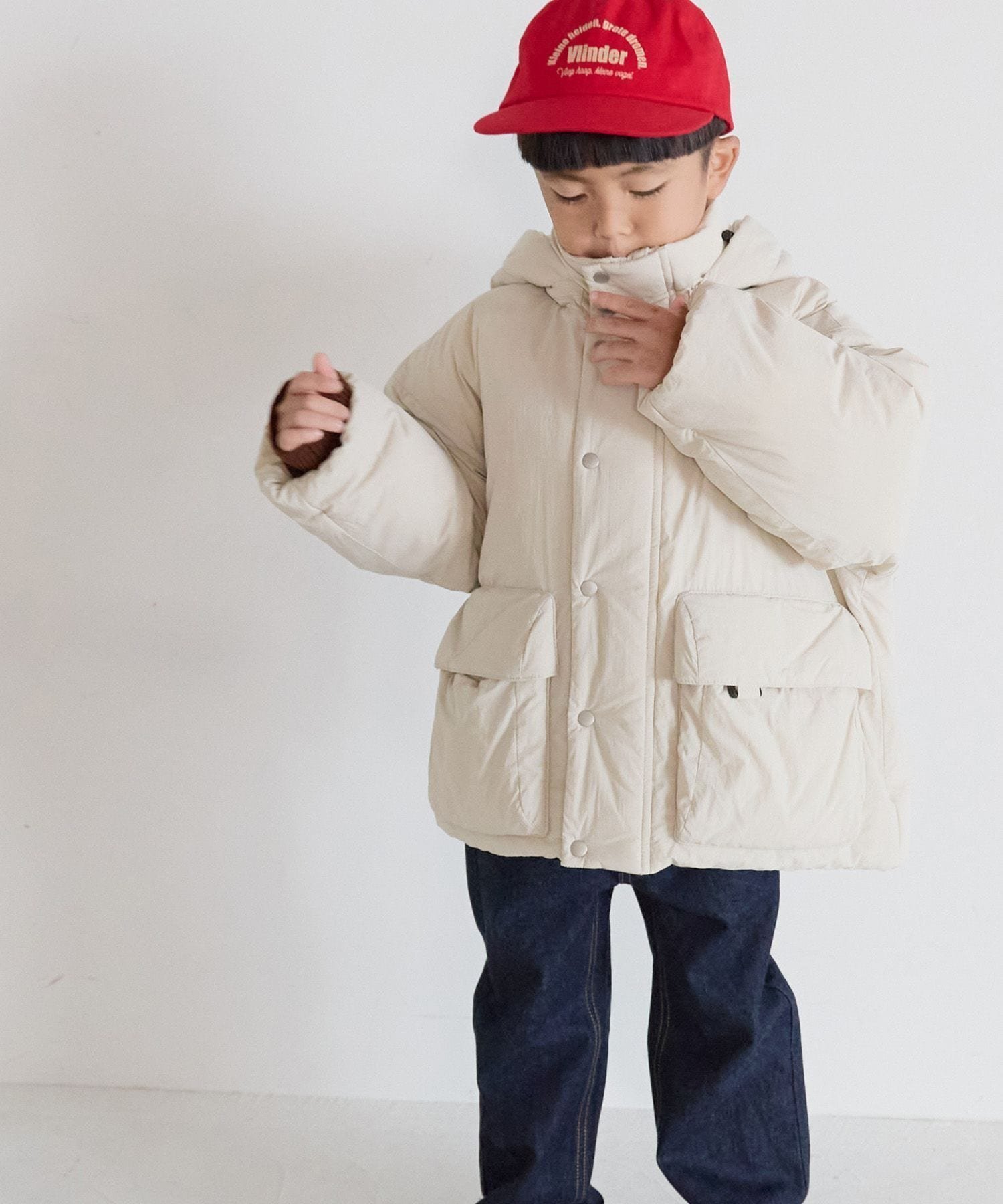 【ローリーズファーム/LOWRYS FARM / KIDS】のエアサーマルフードブルゾン インテリア・キッズ・メンズ・レディースファッション・服の通販 founy(ファニー) 　ファッション　Fashion　キッズファッション　Fashion for Kids　ダウン　Down, Puffer　ドローコード　Drawcord, Drawstring Cord　フラップ　Flap, Flap Pocket　ブルゾン　Blouson, Bomber Jacket　ポケット　Pocket, Pocket Detail　アイボリー|ID: prp329100004685902 ipo3291000000034119436