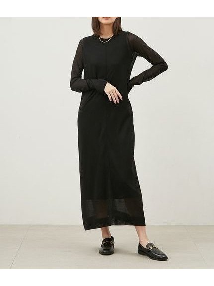 【ミラオーウェン/Mila Owen】のTシャツライクレイヤードシアーニットワンピース インテリア・キッズ・メンズ・レディースファッション・服の通販 founy(ファニー) 　ファッション　Fashion　レディースファッション　Fashion for Women　ワンピース　Dresses　ニットワンピース　Knit Dresses　インナー　Innerwear　BLK[009]|ID: prp329100004685923 ipo3291000000033838829