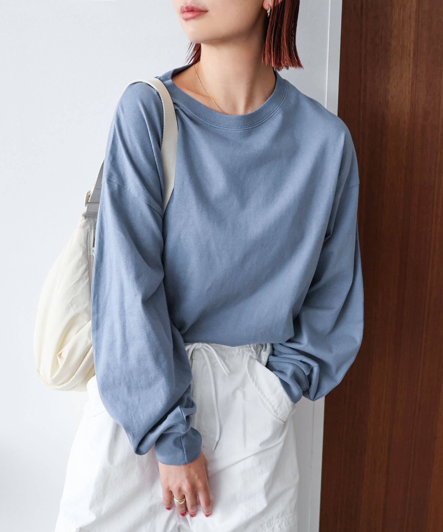 【アンドミー/andme】のタック ボリューム袖 長袖Tシャツ インテリア・キッズ・メンズ・レディースファッション・服の通販 founy(ファニー) 　ファッション　Fashion　レディースファッション　Fashion for Women　トップス・カットソー　Cut & Sew Tops　シャツ・ブラウス・オフィスカジュアル　Elegant Blouses & Button-Ups　ロングTシャツ・Tシャツ　Longline T-Shirts & Tees　おすすめ　Recommended / Our Picks　ボーダー　Border, Stripe　ロング　Long, Long-Length　人気　Popular, Best Seller　無地　Plain, Solid Color　長袖　Long Sleeve, Full Sleeve　ブルーグレー|ID: prp329100004685950 ipo3291000000033838973