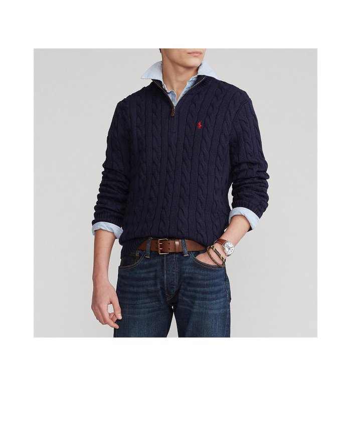 【ラルフローレン/RALPH LAUREN / MEN】のケーブルニット コットン クォータージップ セーター インテリア・キッズ・メンズ・レディースファッション・服の通販 founy(ファニー) https://founy.com/ ファッション Fashion メンズファッション Fashion for Men カフス Cuff Design セーター Sweater, Knitwear ハイネック High Neck, Mock Neck フィット Fit, Slim Fit モダン Modern, Contemporary リブニット Rib Knit, Ribbed Knit レギュラー Regular, Standard Fit 長袖 Long Sleeve, Full Sleeve |ID: prp329100004686008 ipo3291000000033839221