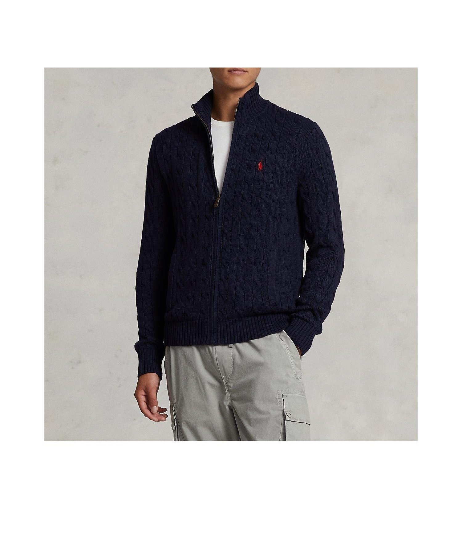 【ラルフローレン/RALPH LAUREN / MEN】のケーブルニット コットン フルジップ セーター インテリア・キッズ・メンズ・レディースファッション・服の通販 founy(ファニー) 　ファッション　Fashion　メンズファッション　Fashion for Men　カフス　Cuff Design　セーター　Sweater, Knitwear　長袖　Long Sleeve, Full Sleeve　ハイネック　High Neck, Mock Neck　フィット　Fit, Slim Fit　フロント　Front, Front Design　ポケット　Pocket, Pocket Detail　モダン　Modern, Contemporary　モチーフ　Motif, Design Theme　リブニット　Rib Knit, Ribbed Knit　レギュラー　Regular, Standard Fit　400ブルー|ID: prp329100004686018 ipo3291000000033839261