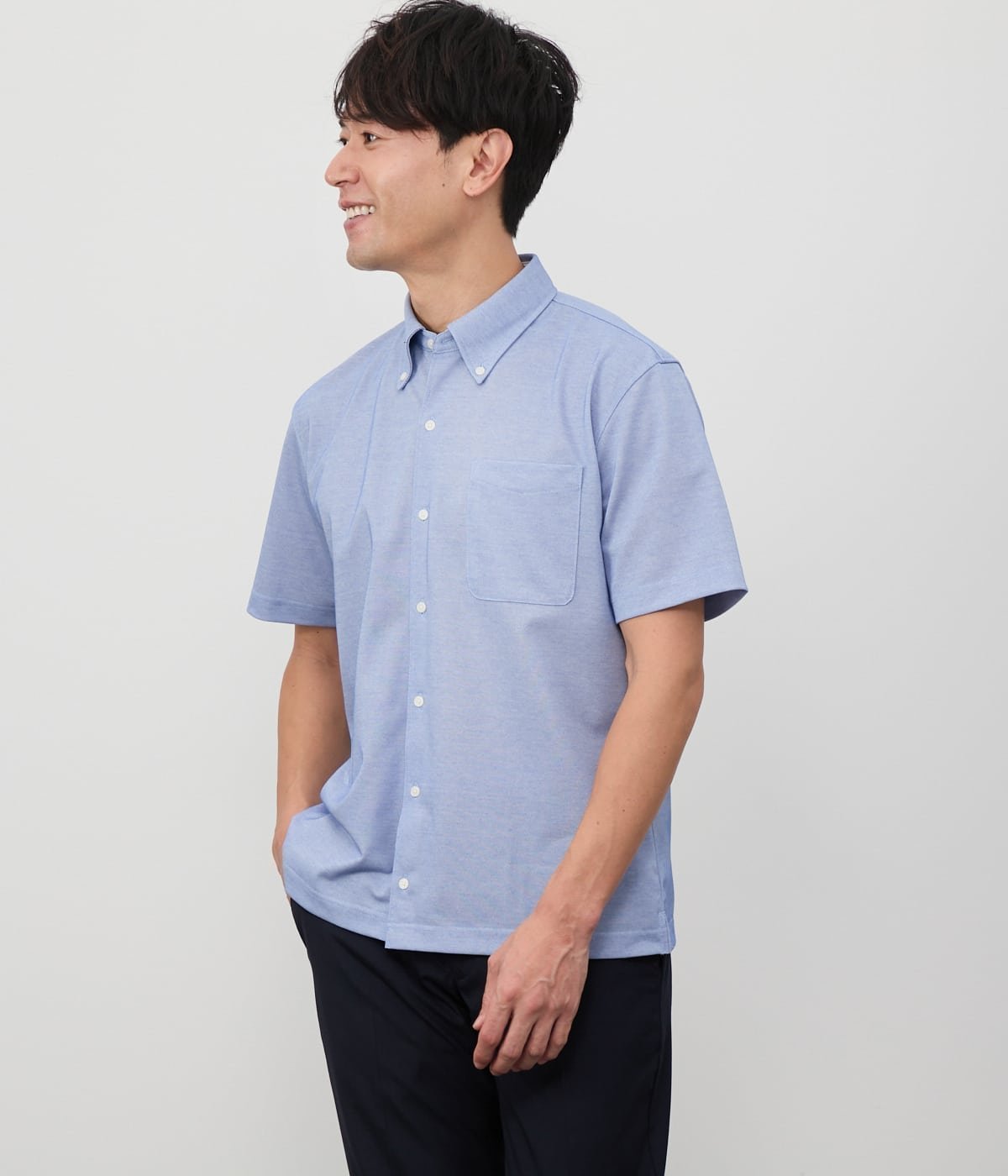 【ニューヨーカー/NEWYORKER / MEN】の【吸水速乾】COOL COMFORT エイトロック鹿の子 前開きボタンダウンポロシャツ インテリア・キッズ・メンズ・レディースファッション・服の通販 founy(ファニー) 　ファッション　Fashion　メンズファッション　Fashion for Men　春　Spring　吸水　Absorbent, Quick-Dry　鹿の子　Piqué, Kanoko Fabric　ジャケット　Jacket, Outerwear　スリット　Slit, Slit Detail　半袖　Short Sleeve, Half Sleeve　メランジ　Melange, Mixed Yarn　無地　Plain, Solid Color　S/S・春夏　SS, Spring/Summer, Warm Season　夏　Summer　ビジネス 仕事 通勤　Business / Work / Commuting　ブルー|ID: prp329100004686022 ipo3291000000033839274
