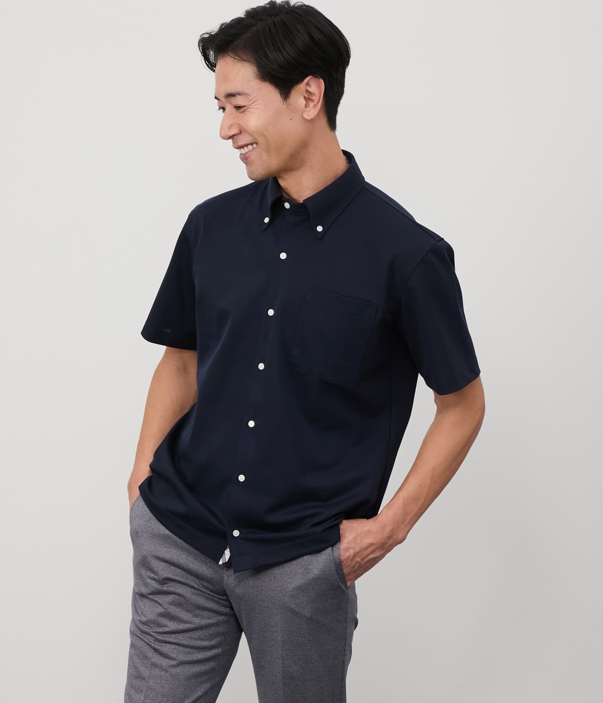 【ニューヨーカー/NEWYORKER / MEN】の【吸水速乾】COOL COMFORT エイトロック鹿の子 前開きボタンダウンポロシャツ インテリア・キッズ・メンズ・レディースファッション・服の通販 founy(ファニー) 　ファッション　Fashion　メンズファッション　Fashion for Men　春　Spring　吸水　Absorbent, Quick-Dry　鹿の子　Piqué, Kanoko Fabric　ジャケット　Jacket, Outerwear　スリット　Slit, Slit Detail　半袖　Short Sleeve, Half Sleeve　メランジ　Melange, Mixed Yarn　無地　Plain, Solid Color　S/S・春夏　SS, Spring/Summer, Warm Season　夏　Summer　ビジネス 仕事 通勤　Business / Work / Commuting　ネイビー|ID: prp329100004686022 ipo3291000000033839275